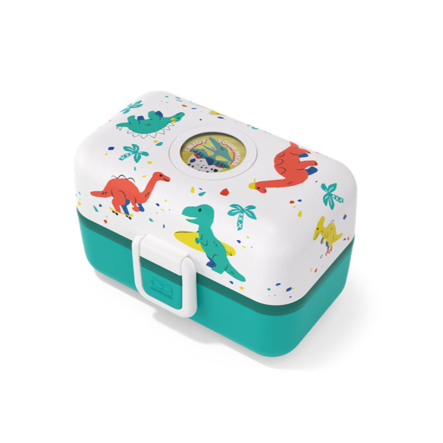 Monbento Tresor Dino – lunchbox dla dzieci z 3 pojemnikami. Lekki, szczelny i łatwy w otwieraniu. Idealny do szkoły, na wycieczkę i piknik, wzór: dinozaury