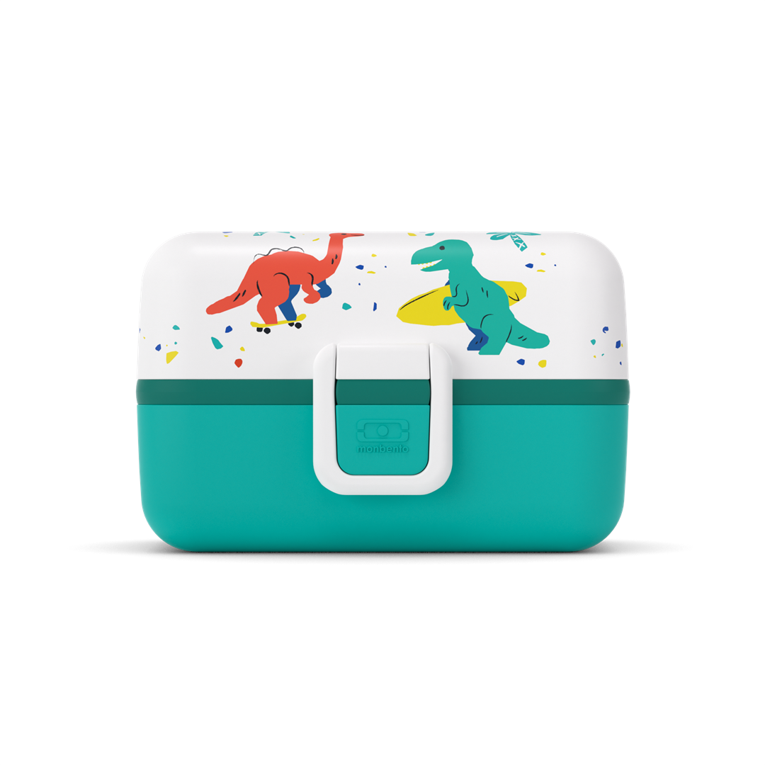 Monbento Tresor Dino – lunchbox dla dzieci z 3 pojemnikami. Lekki, szczelny i łatwy w otwieraniu. Idealny do szkoły, na wycieczkę i piknik, wzór: dinozaury