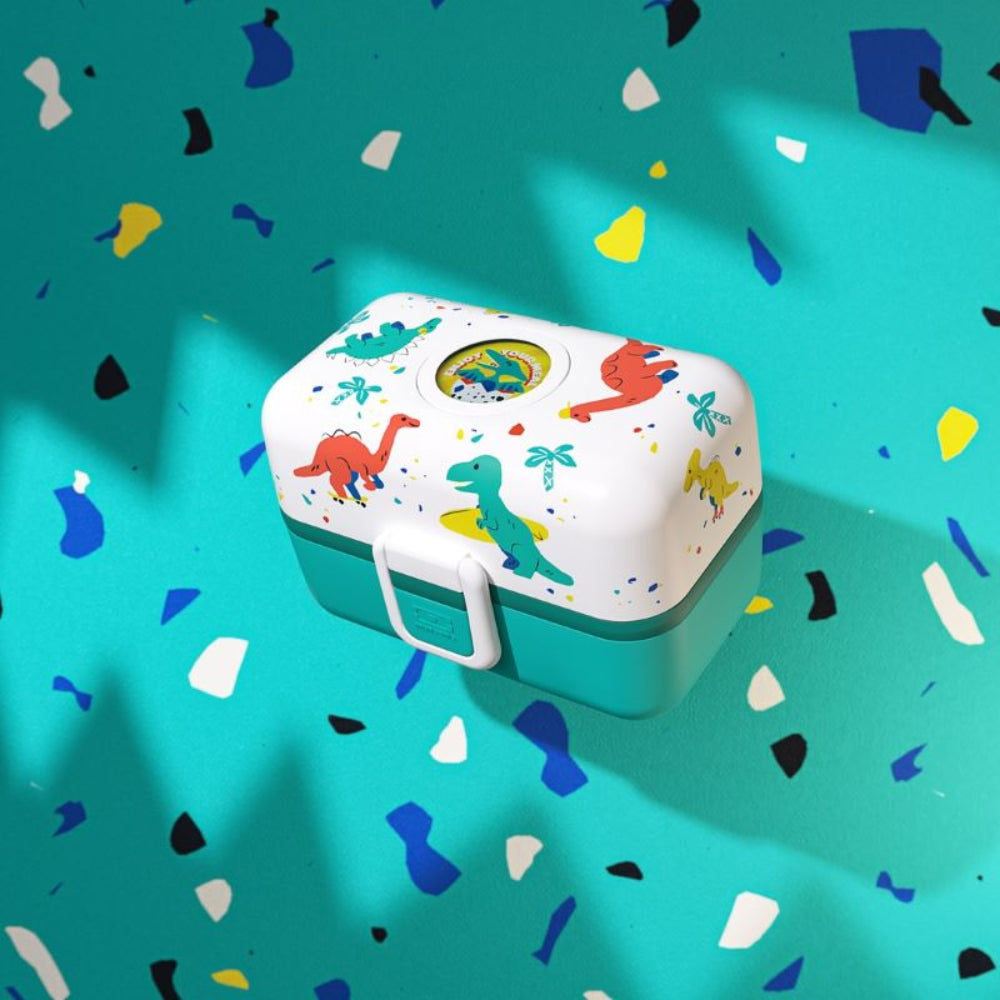 Monbento Tresor Dino – lunchbox dla dzieci z 3 pojemnikami. Lekki, szczelny i łatwy w otwieraniu. Idealny do szkoły, na wycieczkę i piknik, wzór: dinozaury