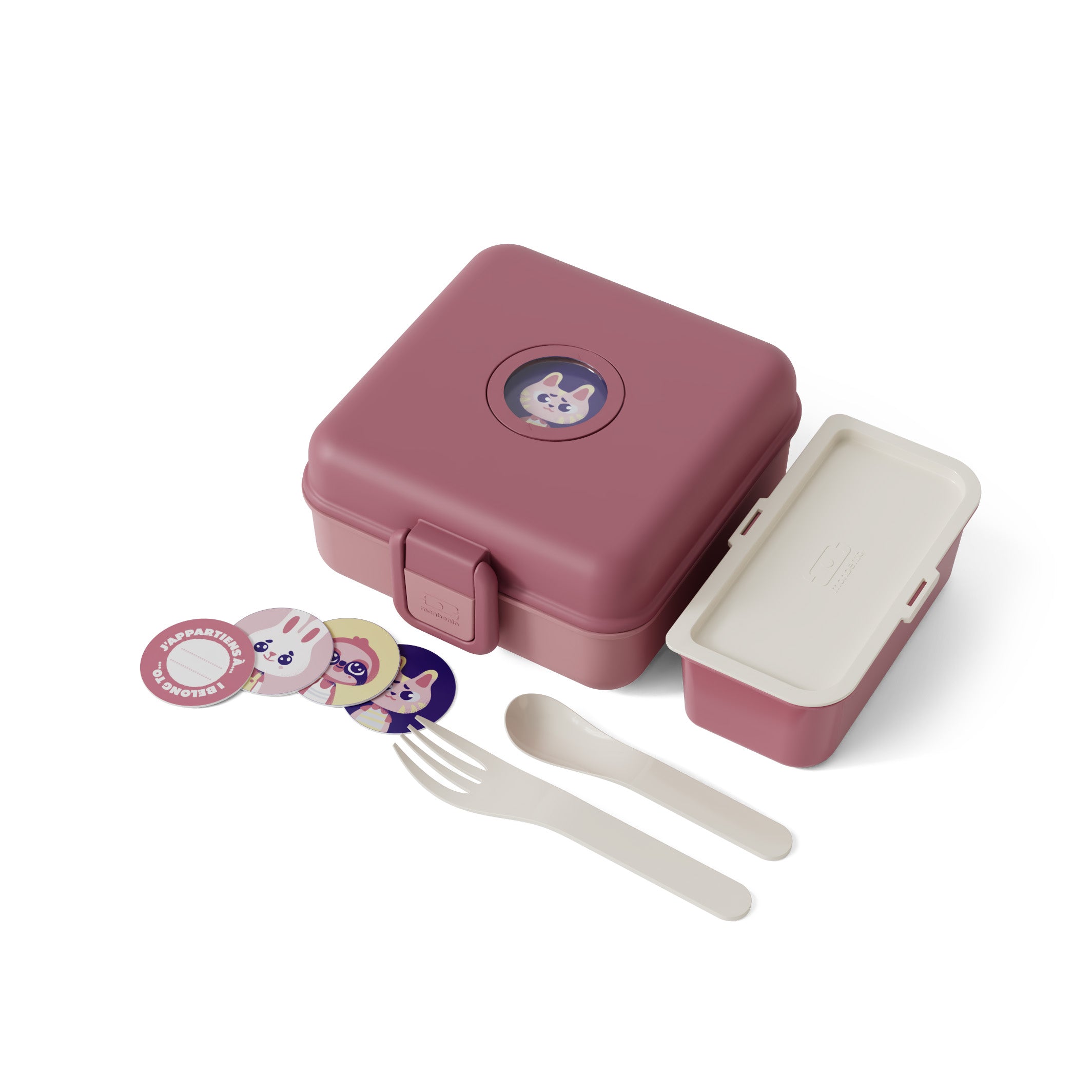 Lunchbox Monbento Snacky Blush – lekki, szczelny i bez BPA, z uchwytem, małym pojemniczkiem i sztućcami, kolor: różowy
