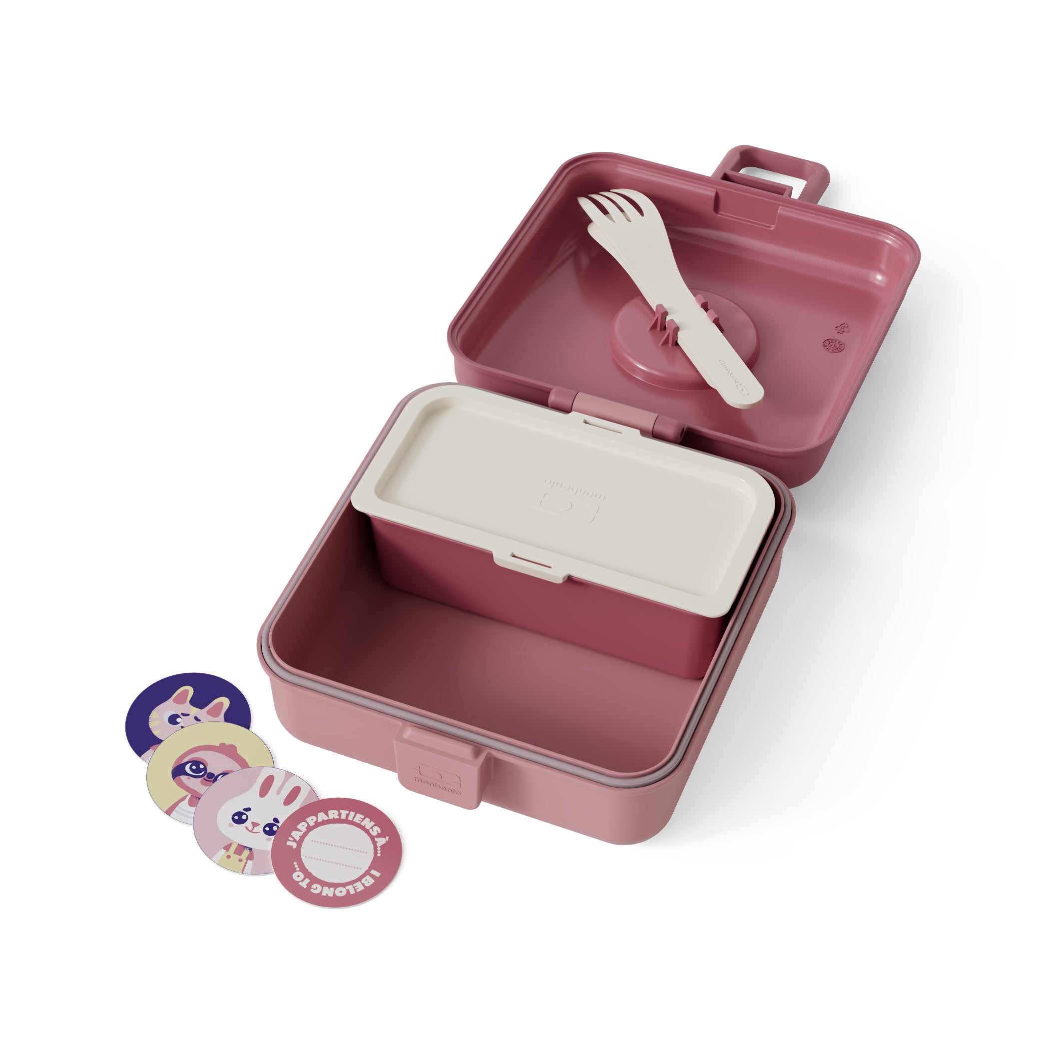 Lunchbox Monbento Snacky Blush – lekki, szczelny i bez BPA, z uchwytem, małym pojemniczkiem i sztućcami, kolor: różowy