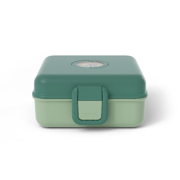 Lunchbox Monbento Snacky Forest – lekki, szczelny i bez BPA, z uchwytem, małym pojemniczkiem i sztućcami, kolor: zielony