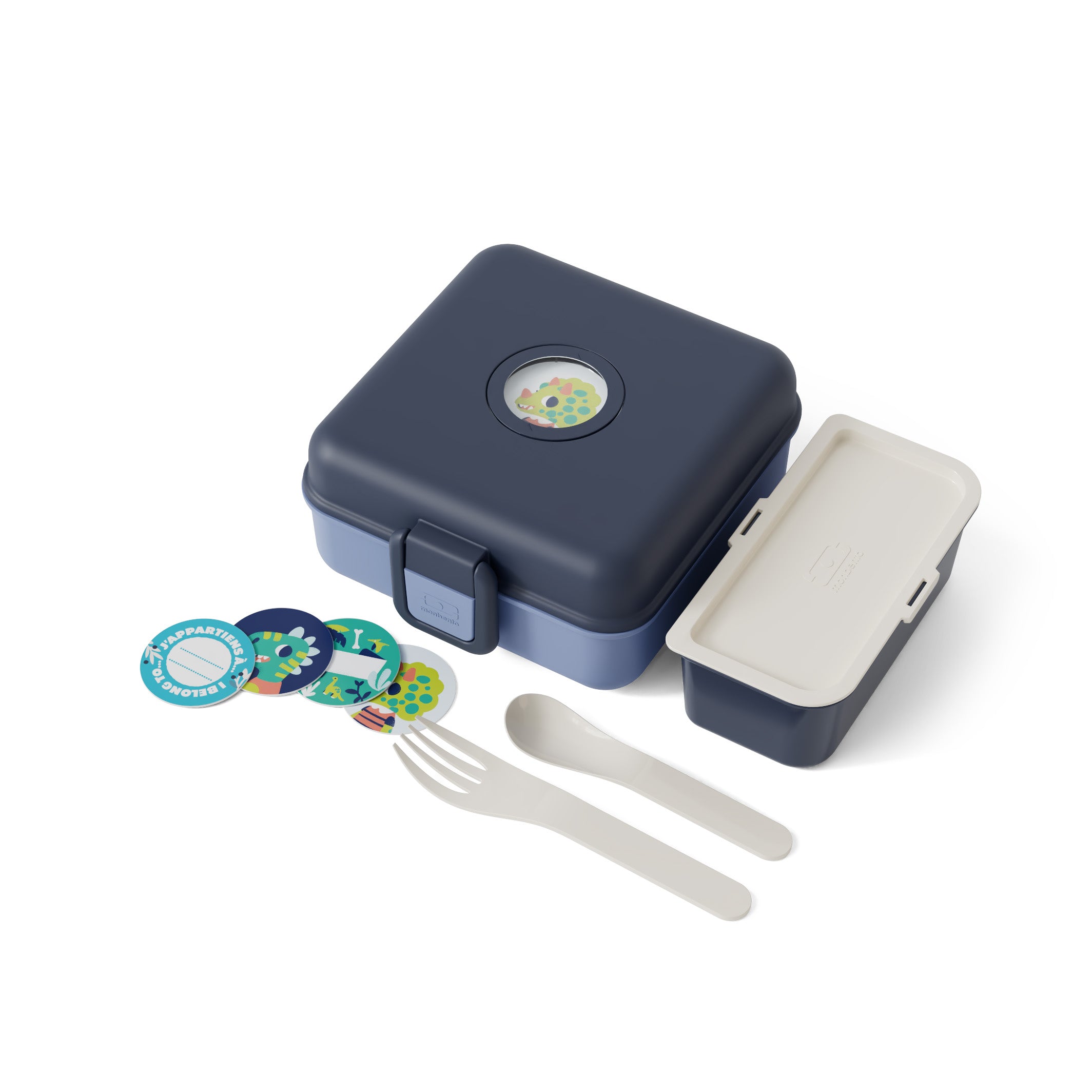 Lunchbox Monbento Snacky Infinity – lekki, szczelny i bez BPA, z uchwytem, małym pojemniczkiem i sztućcami, kolor: niebieski