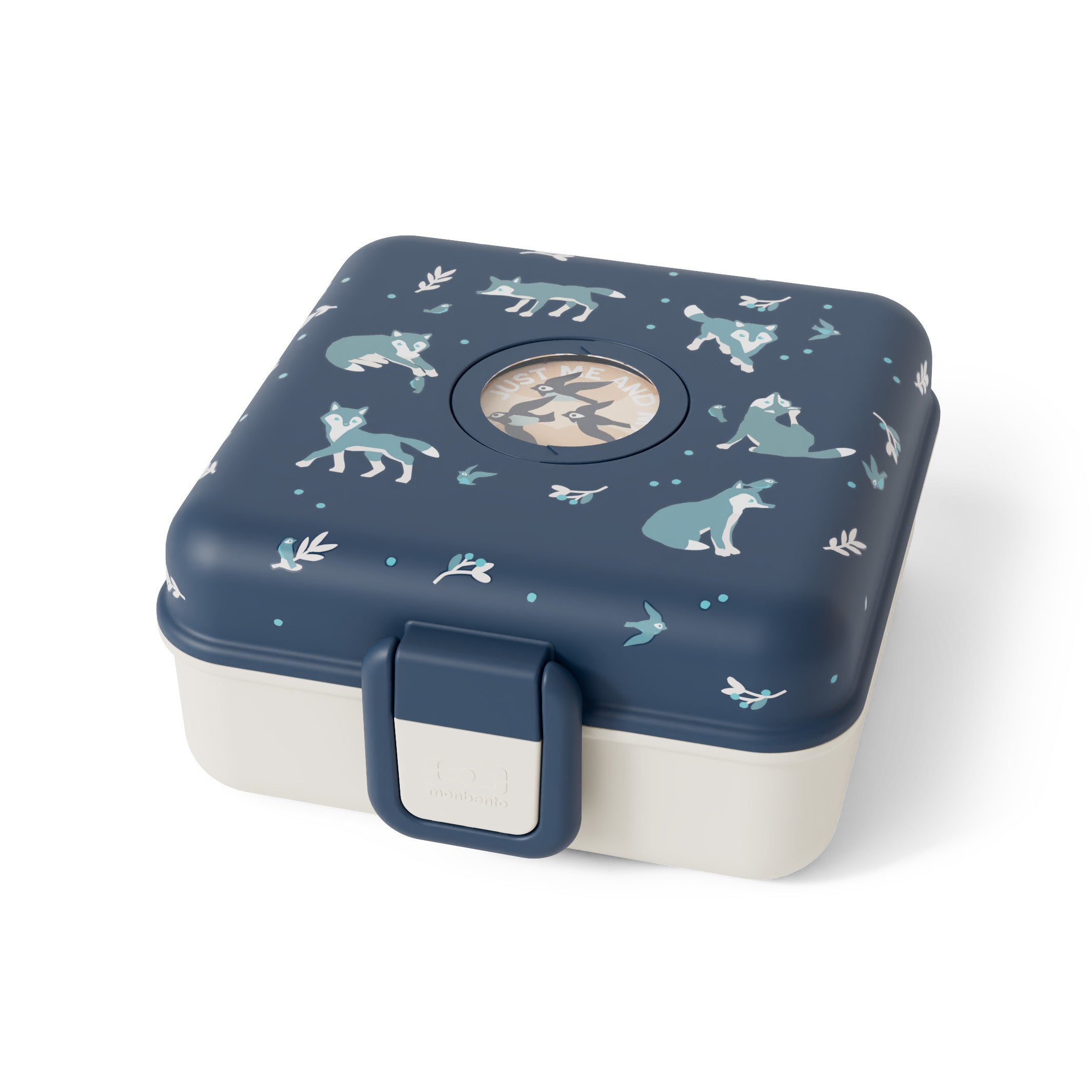 Lunchbox Monbento Snacky Wolf – lekki, szczelny i bez BPA, z uchwytem, małym pojemniczkiem i sztućcami, wzór: wilki