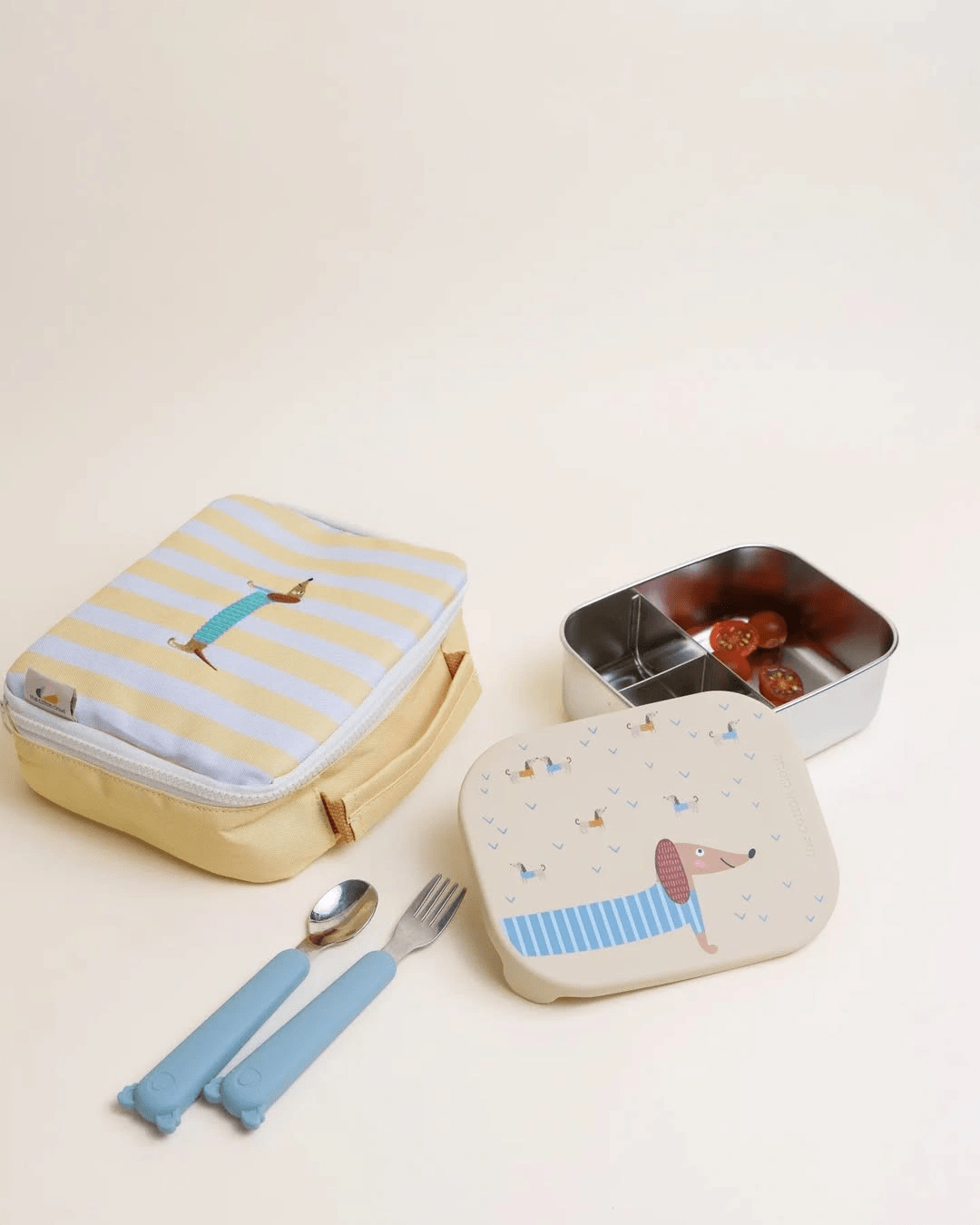 Śniadaniówka The Cotton Cloud Teckel – 1000 ml, miękka pokrywka, wyjmowana przegródka, uroczy design, idealny do szkoły / przedszkola, wzór: jamnik