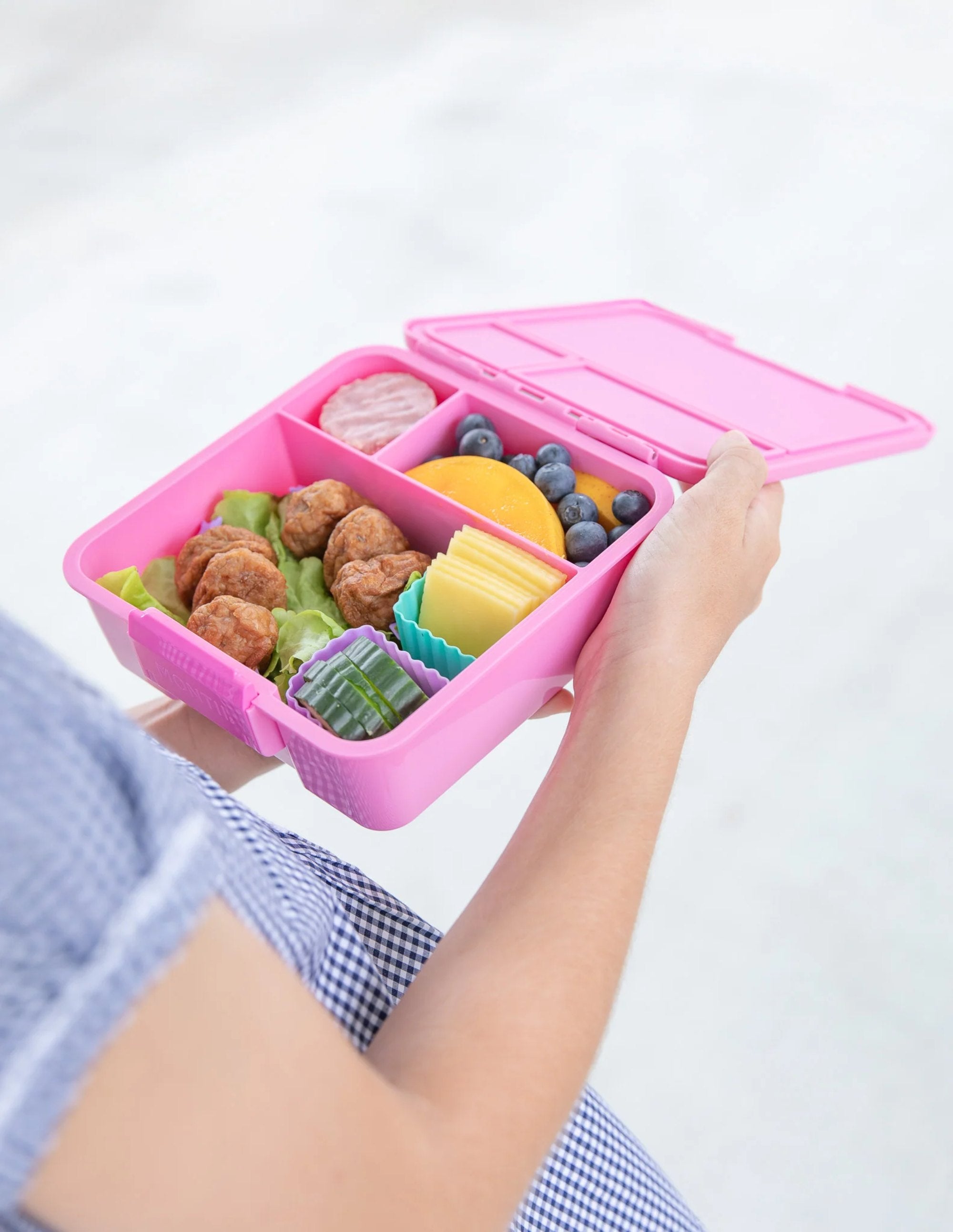 LunchBox MontiiCo Floss – 3 przegrody, szczelny, lekki i idealny na śniadanie do szkoły lub przedszkola, kolor: różowy