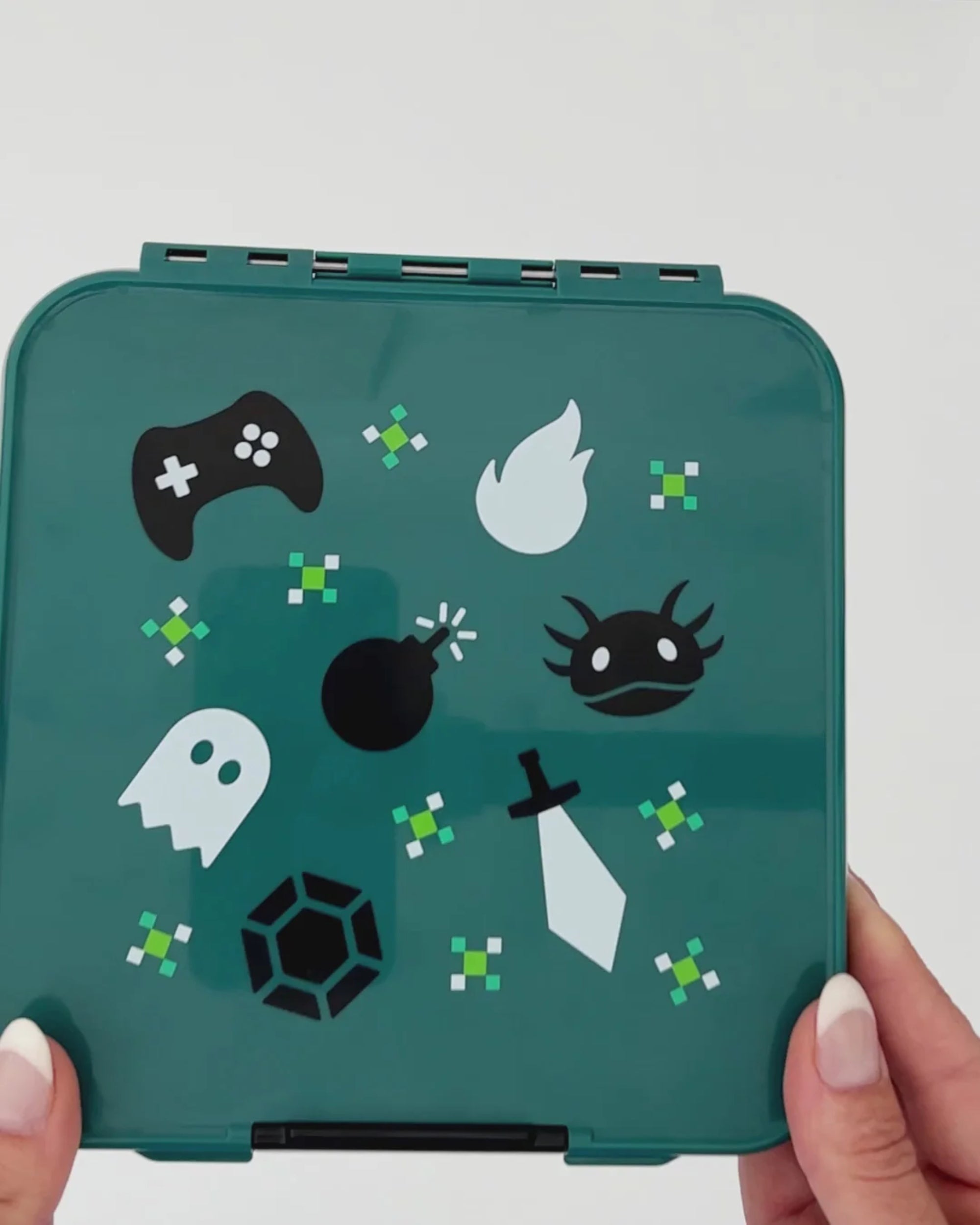 LunchBox MontiiCo Game On – 3 przegrody, szczelny, lekki i idealny na śniadanie do szkoły lub przedszkola, wzór: gry