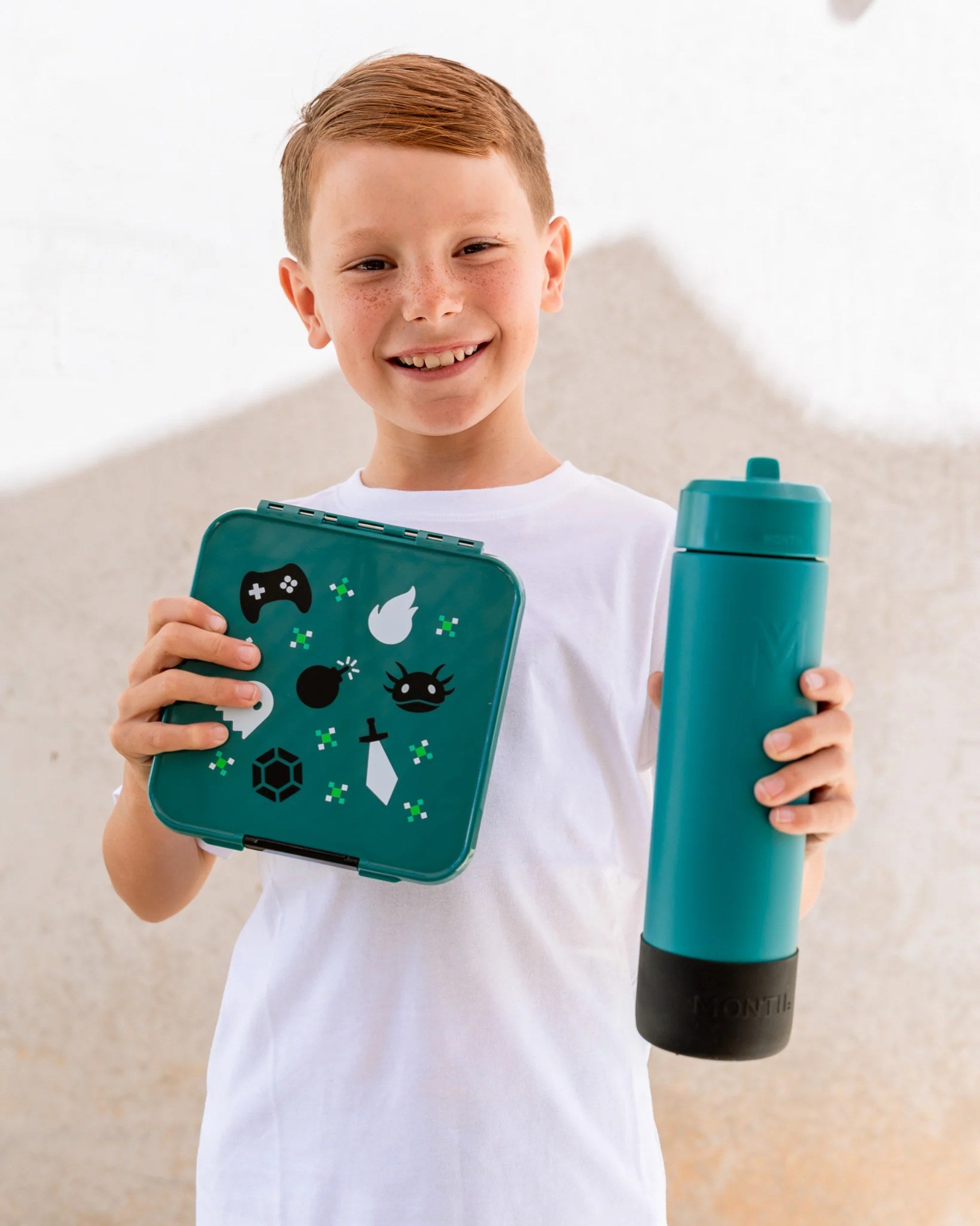 LunchBox MontiiCo Game On – 3 przegrody, szczelny, lekki i idealny na śniadanie do szkoły lub przedszkola, wzór: gry