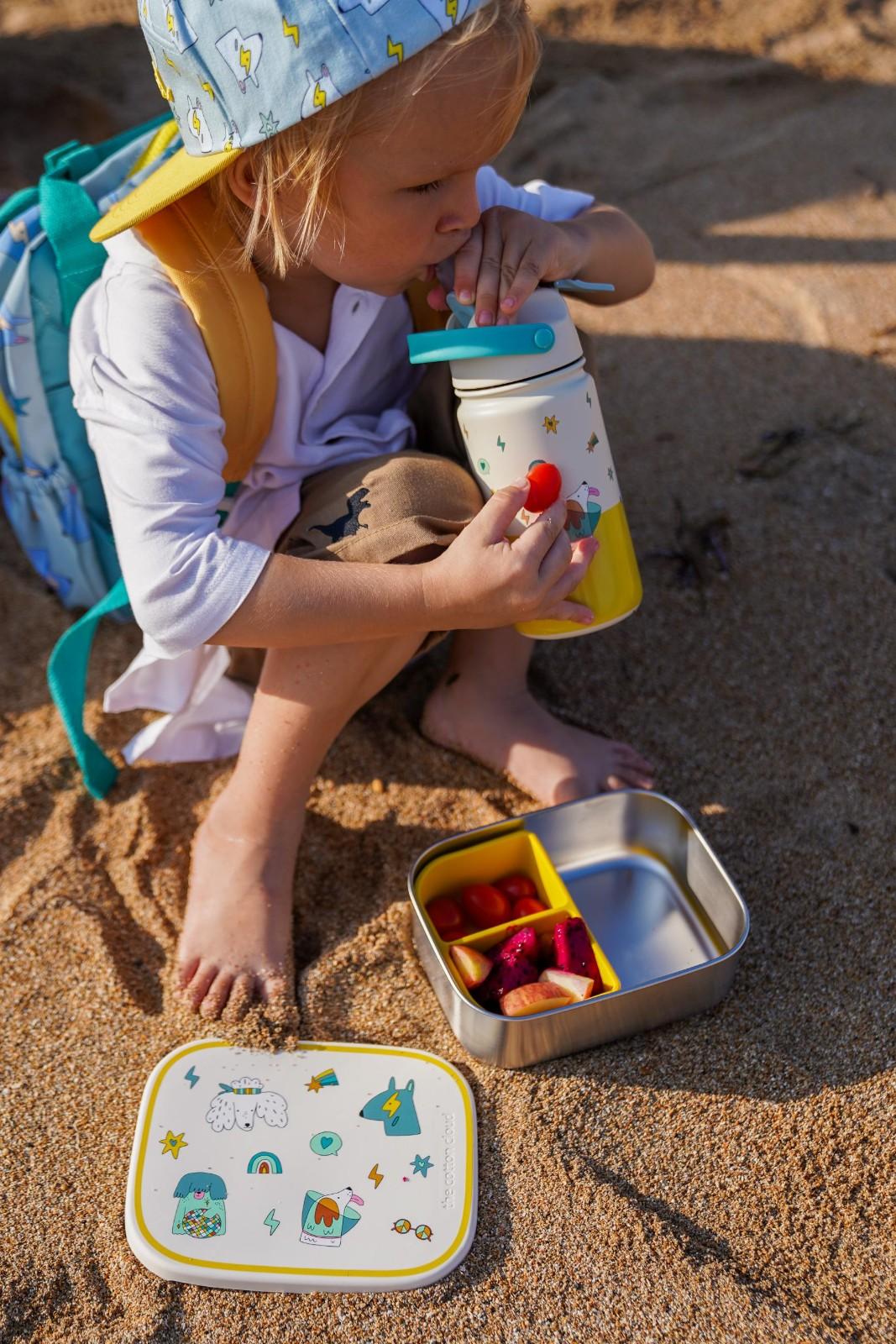 Śniadaniówka The Cotton Cloud Funky Dogs – 1000 ml, miękka pokrywka, wyjmowana przegródka, uroczy design, idealny do szkoły / przedszkola, wzór: pieski