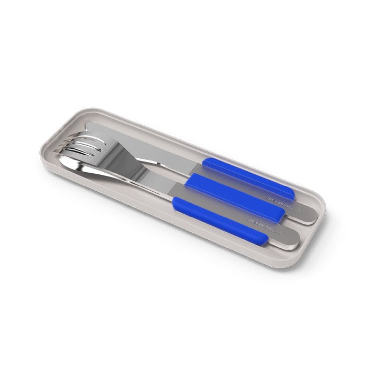 Monbento Slim Box Blue – stalowe, kompaktowe sztućce w etui, idealne do lunchboxa i podróży, kolor: niebieski