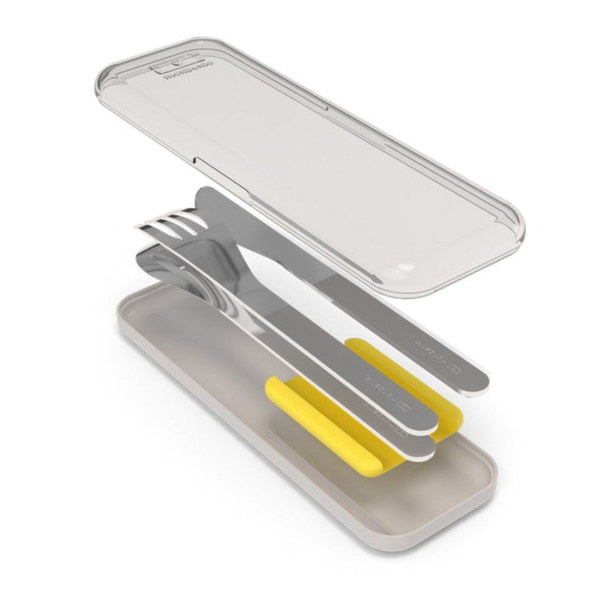 Monbento Slim Box Yellow – stalowe, kompaktowe sztućce w etui, idealne do lunchboxa i podróży, kolor: żółty
