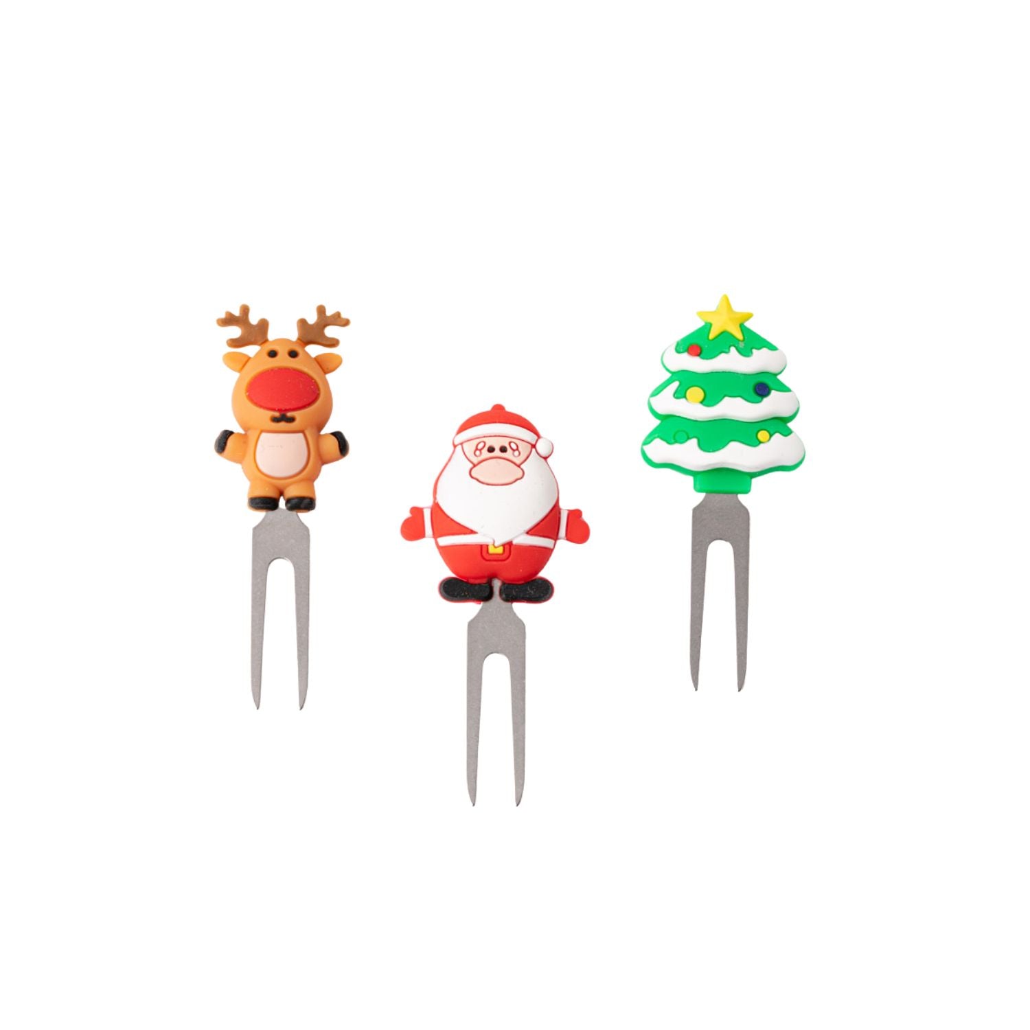 Lekkabox Christmas – zestaw widelczyków ze stali nierdzewnej, silikonowe ozdobne końcówki, bezpieczne, wielorazowe, łatwe w czyszczeniu, idealne na święta