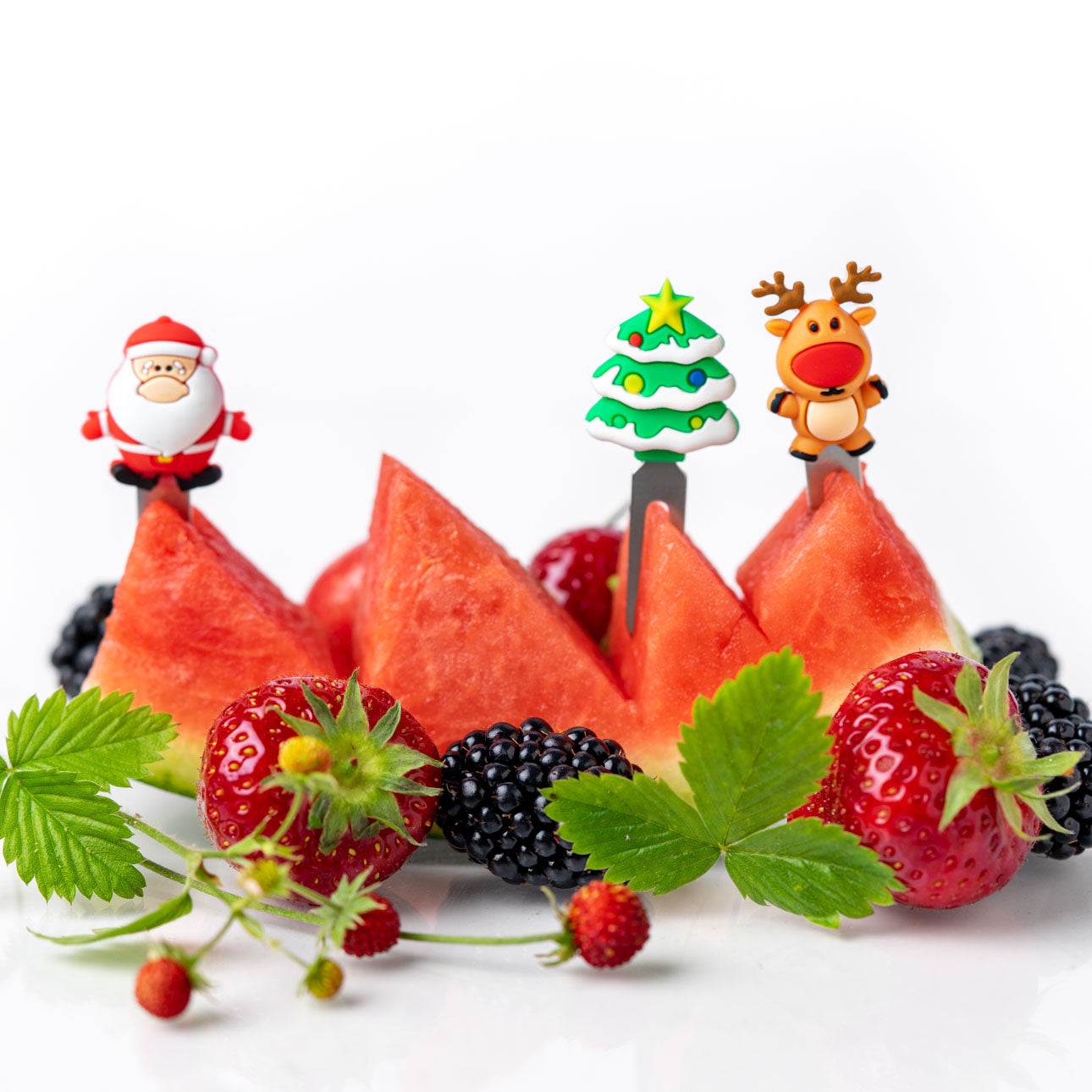 Lekkabox Christmas – zestaw widelczyków ze stali nierdzewnej, silikonowe ozdobne końcówki, bezpieczne, wielorazowe, łatwe w czyszczeniu, idealne na święta