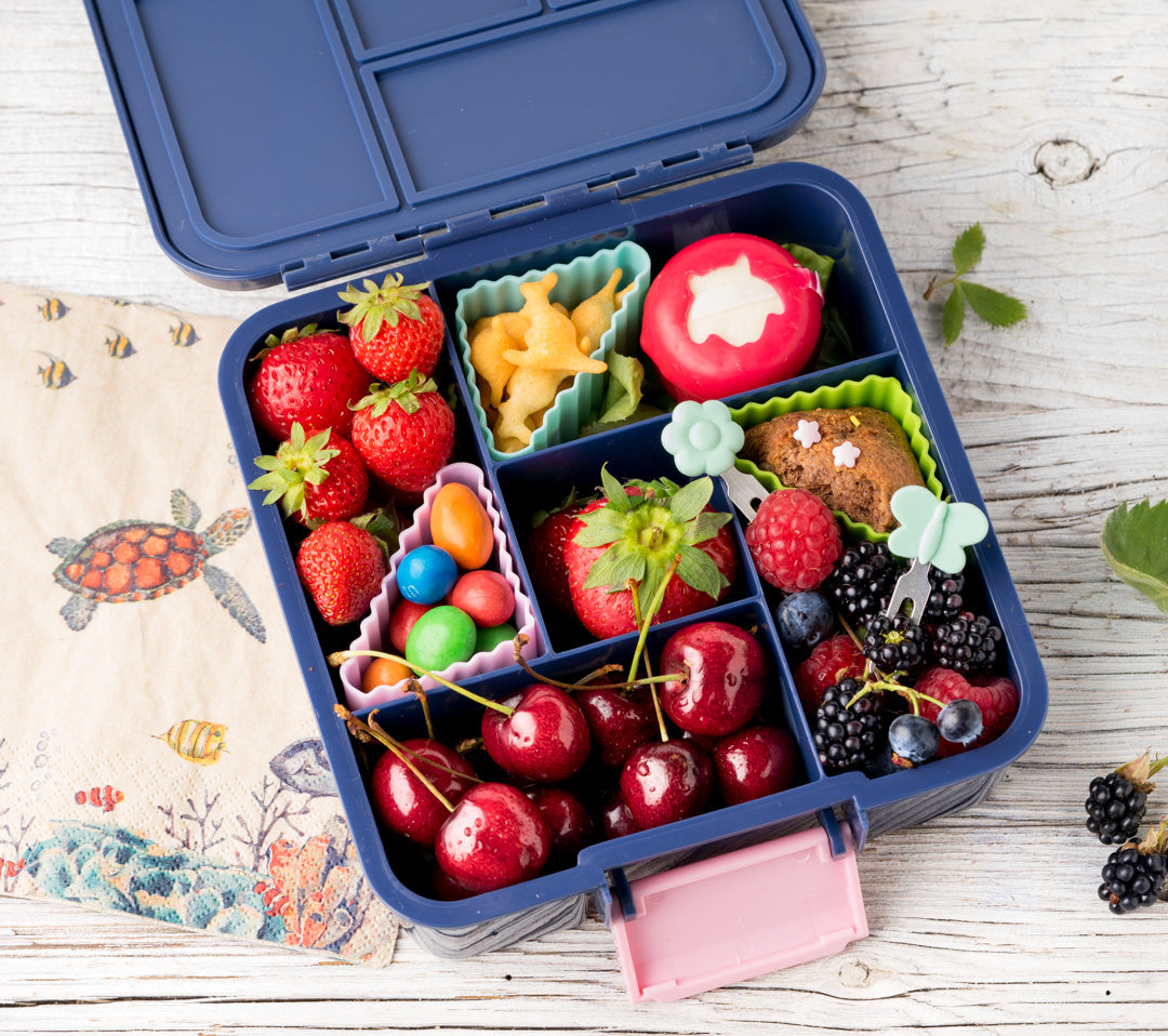 Lekkabox Garden – zestaw widelczyków ze stali nierdzewnej, silikonowe ozdobne końcówki, bezpieczne, wielorazowe, łatwe w czyszczeniu