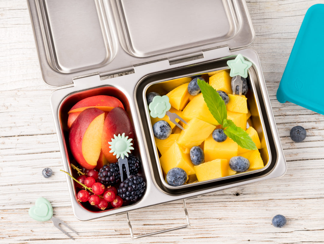 Lekkabox Picks – zestaw widelczyków ze stali nierdzewnej, silikonowe ozdobne końcówki, bezpieczne, wielorazowe, łatwe w czyszczeniu