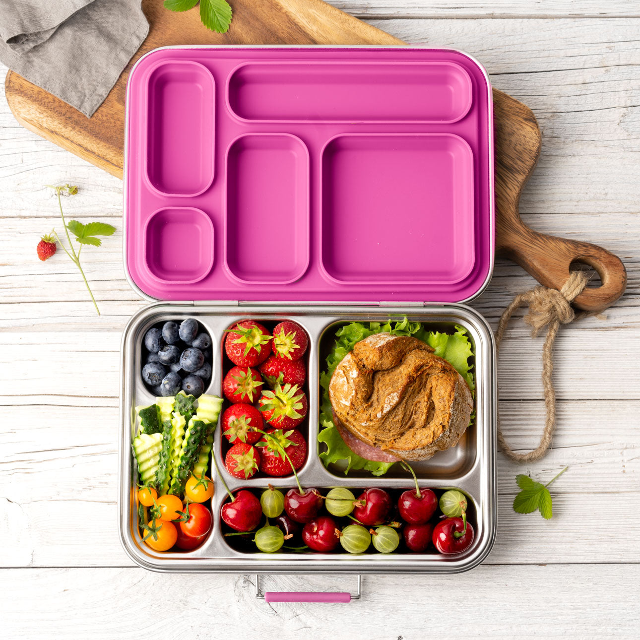 Lekkabox Grande Berry – stalowy lunchbox 960 ml z 5 szczelnymi przegródkami, idealny do pracy, szkoły i na wycieczki