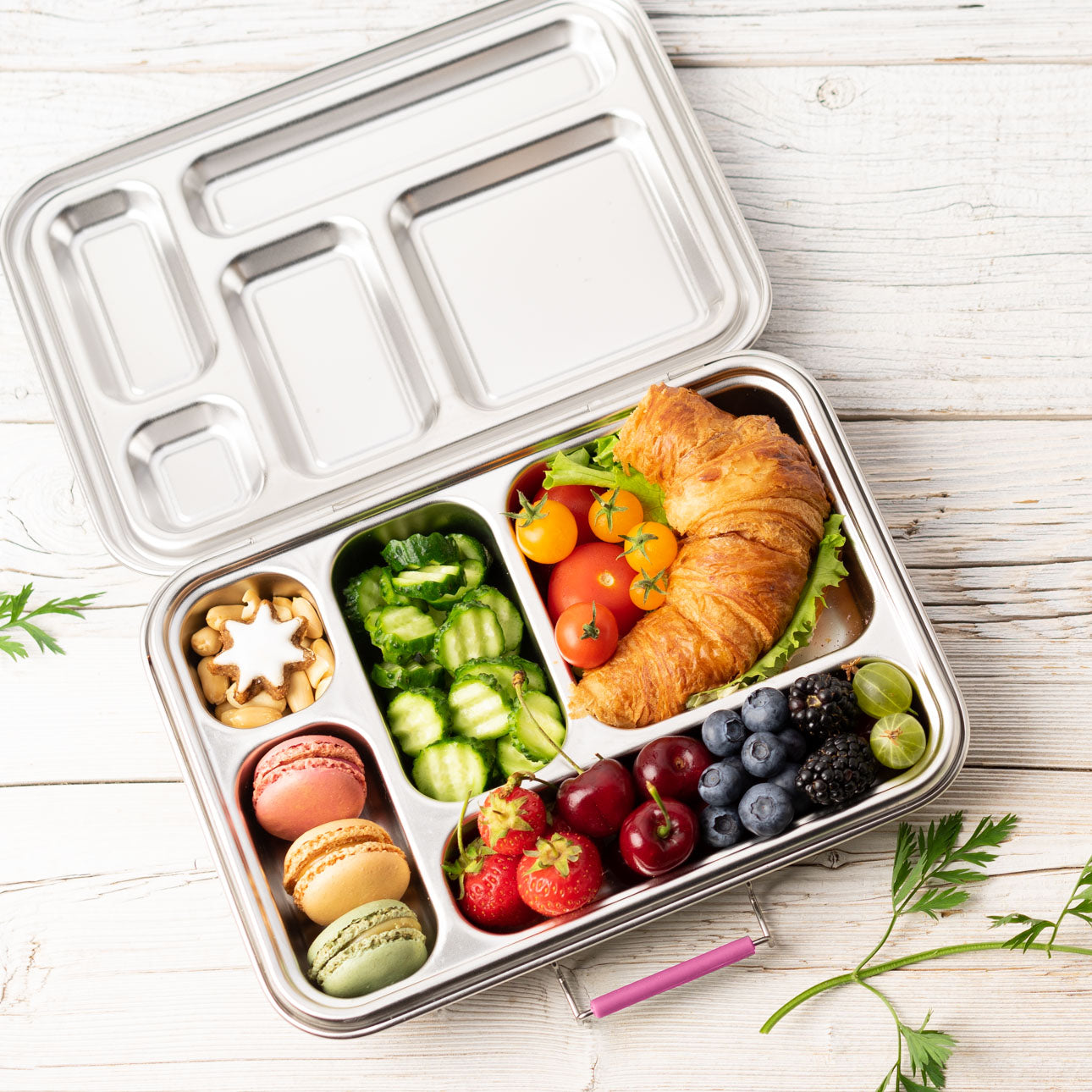 Lekkabox Grande Berry – stalowy lunchbox 960 ml z 5 szczelnymi przegródkami, idealny do pracy, szkoły i na wycieczki