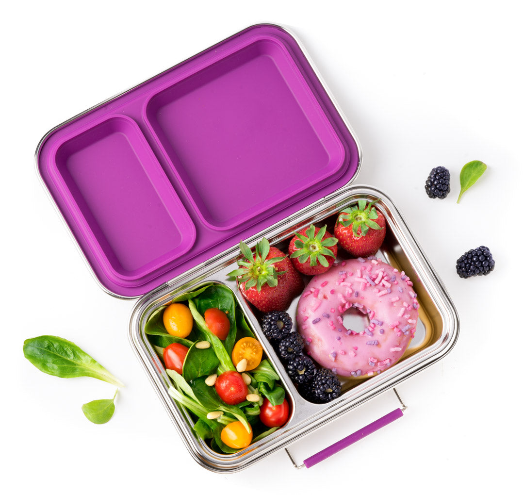 LEKKABOX® Duo Petrol – różowy lunchbox 750 ml z 2 szczelnymi komorami, stal nierdzewna, kompatybilny z foremkami bento, łatwy w czyszczeniu