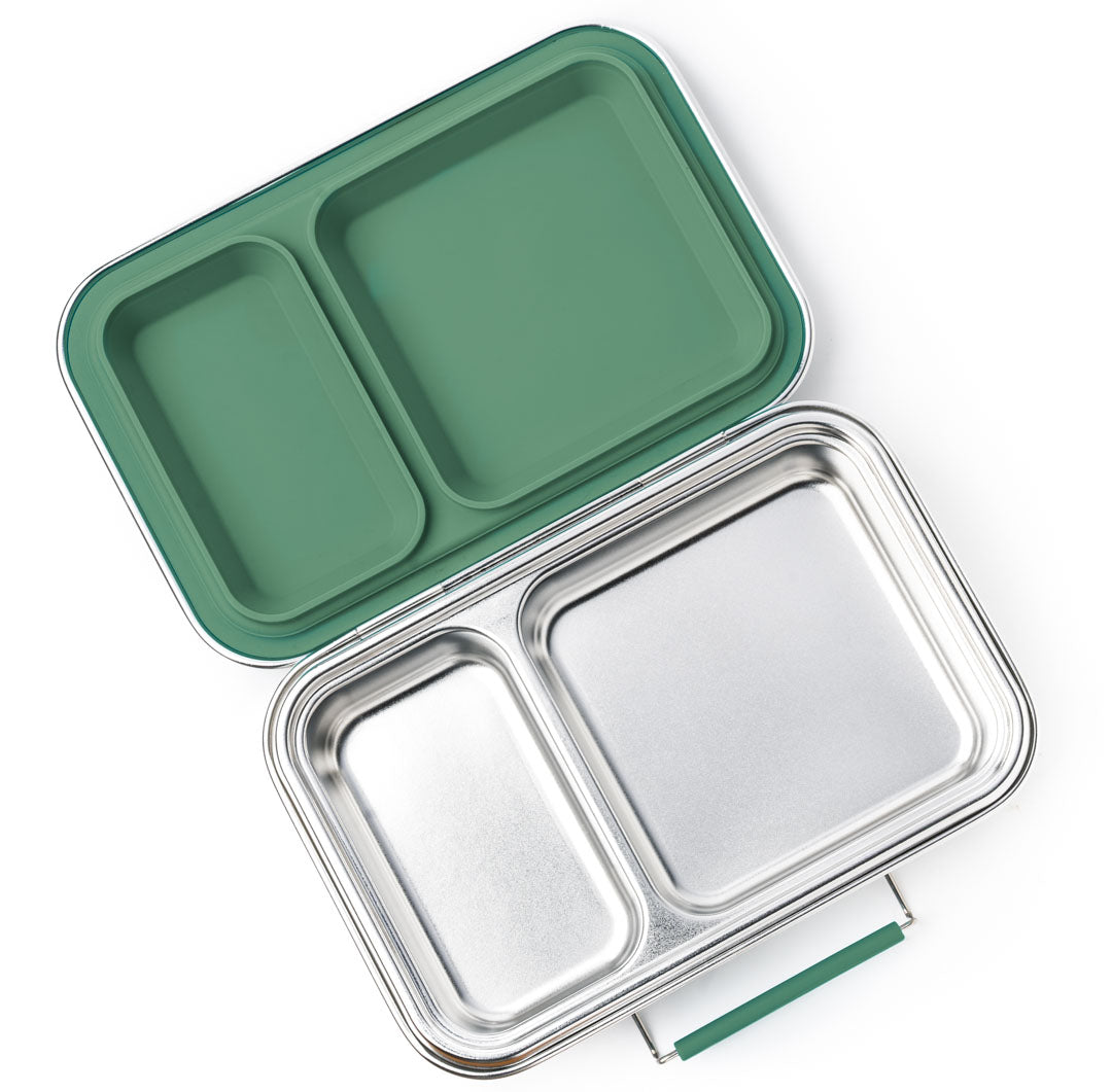 LEKKABOX® Duo Petrol – zielony lunchbox 750 ml z 2 szczelnymi komorami, stal nierdzewna, kompatybilny z foremkami bento, łatwy w czyszczeniu