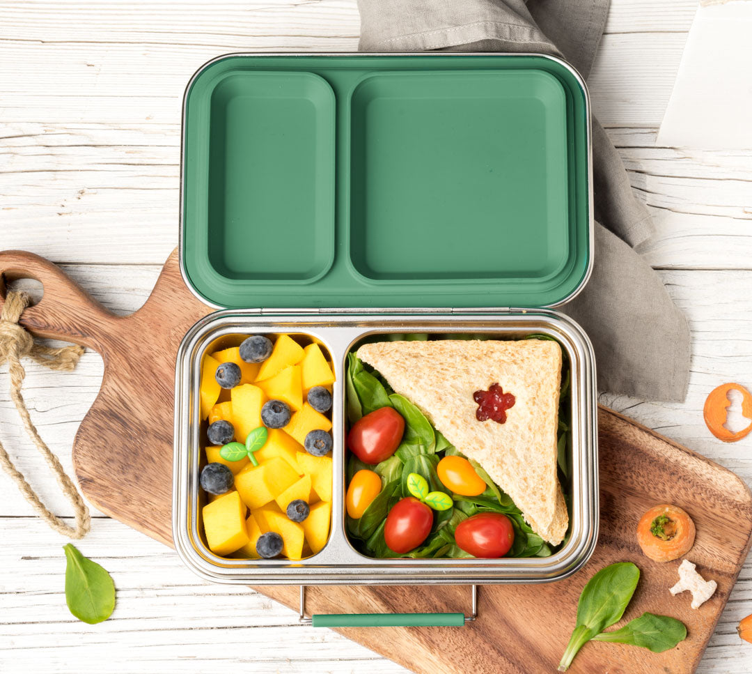 LEKKABOX® Duo Petrol – zielony lunchbox 750 ml z 2 szczelnymi komorami, stal nierdzewna, kompatybilny z foremkami bento, łatwy w czyszczeniu