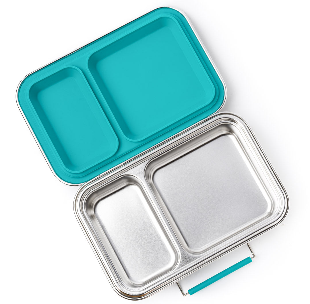 LEKKABOX® Duo Petrol – niebieski lunchbox 750 ml z 2 szczelnymi komorami, stal nierdzewna, kompatybilny z foremkami bento, łatwy w czyszczeniu,