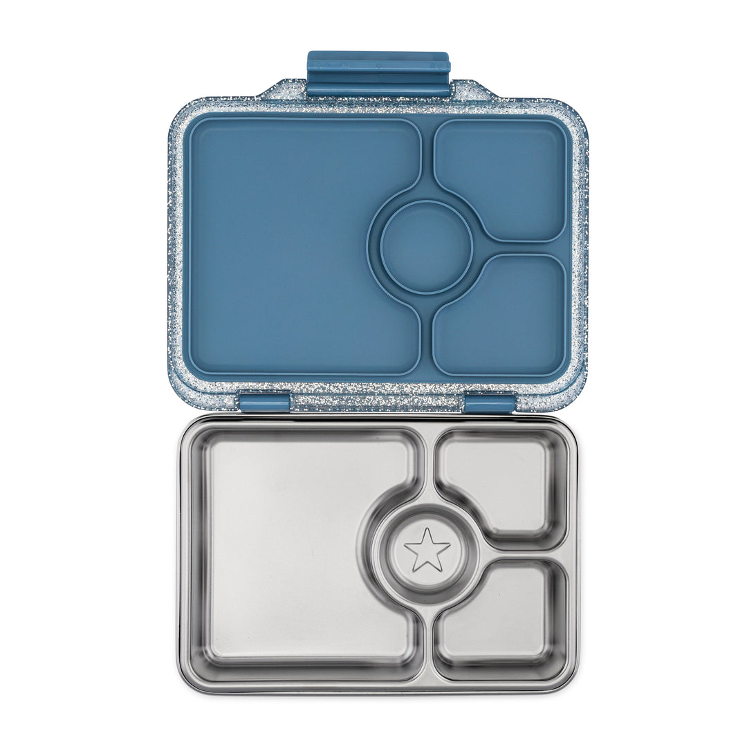 Yumbox Pret Paris Blue Glitter – stylowy, szczelny lunchbox ze stali nierdzewnej, idealny na codzienne posiłki, kolor: niebieski/brokatowy
