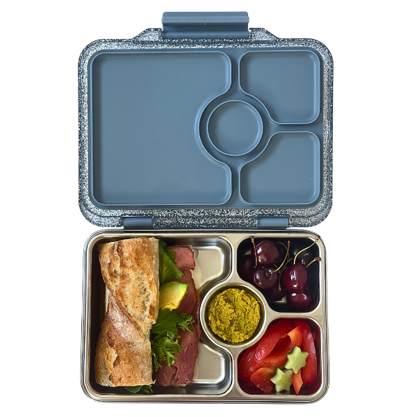 Yumbox Pret Paris Blue Glitter – stylowy, szczelny lunchbox ze stali nierdzewnej, idealny na codzienne posiłki, kolor: niebieski/brokatowy
