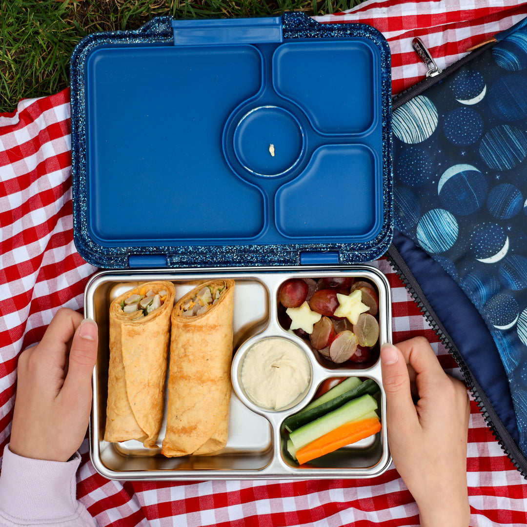 Yumbox Pret Twilight Blue Glitter – stylowy, szczelny lunchbox ze stali nierdzewnej, idealny na codzienne posiłki, kolor: granatowy/brokatowy
