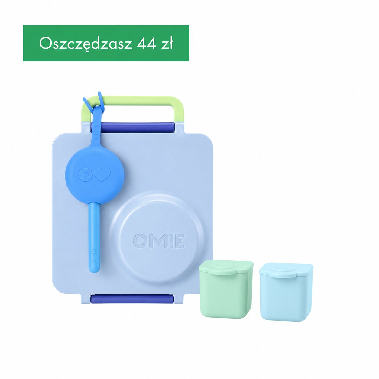 Niebieski zestaw startowy dla dzieci OmieBox Starter Set Sea Blue ze śniadaniówką i sztućcami