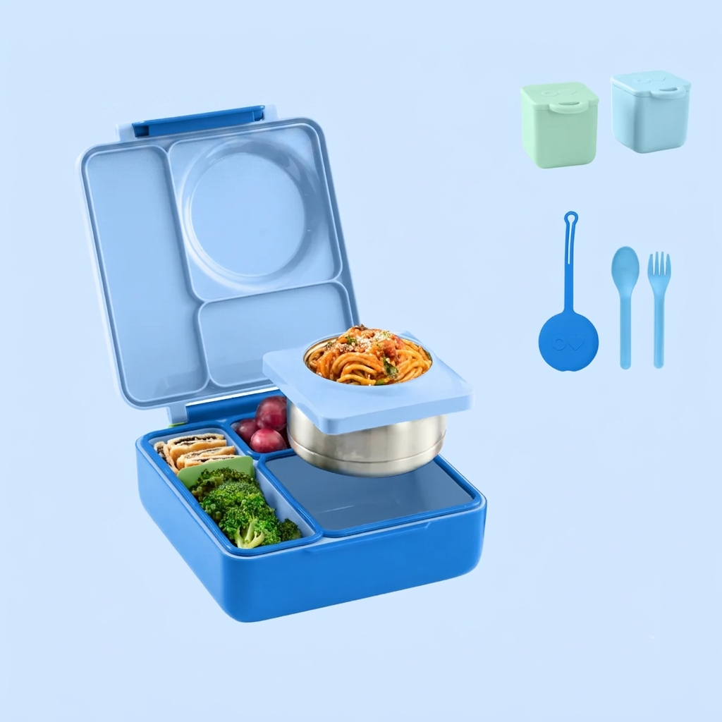 OmieBox Starter Set Sea Blue – chłopięcy zestaw bento z termosem na ciepłą zupę