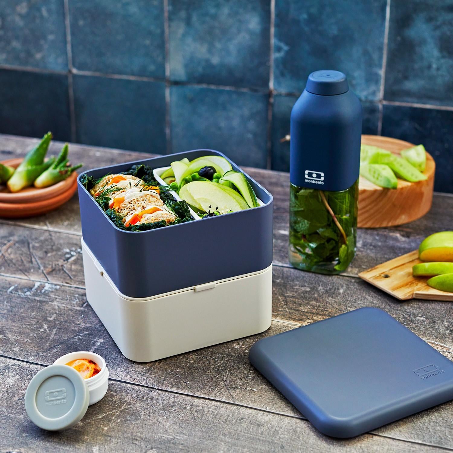 Monbento Square Blue Natural – szczelny duży pojemnik obiadowy do mikrofali