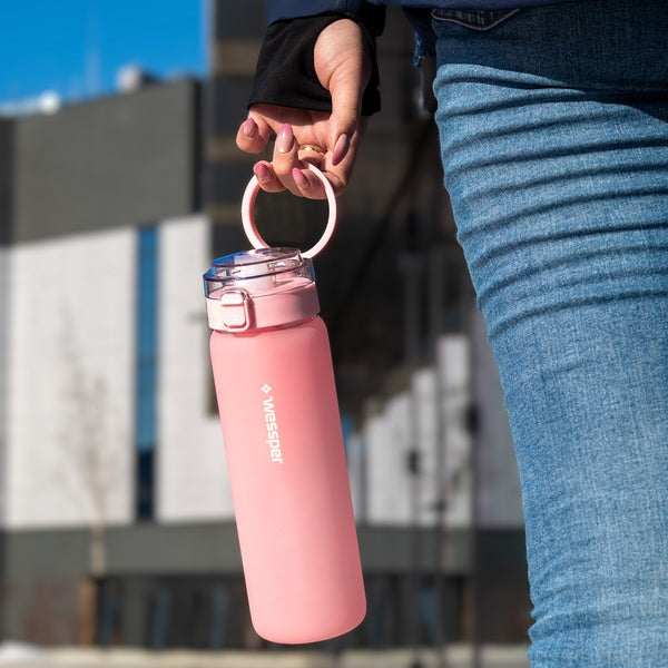 Wessper ActiveMax Glass 680 ml Pink – szklana butelka filtrująca, filtr węglowy, szkło borokrzemowe, ekologiczna, stylowa, bez BPA, kolor: różowa