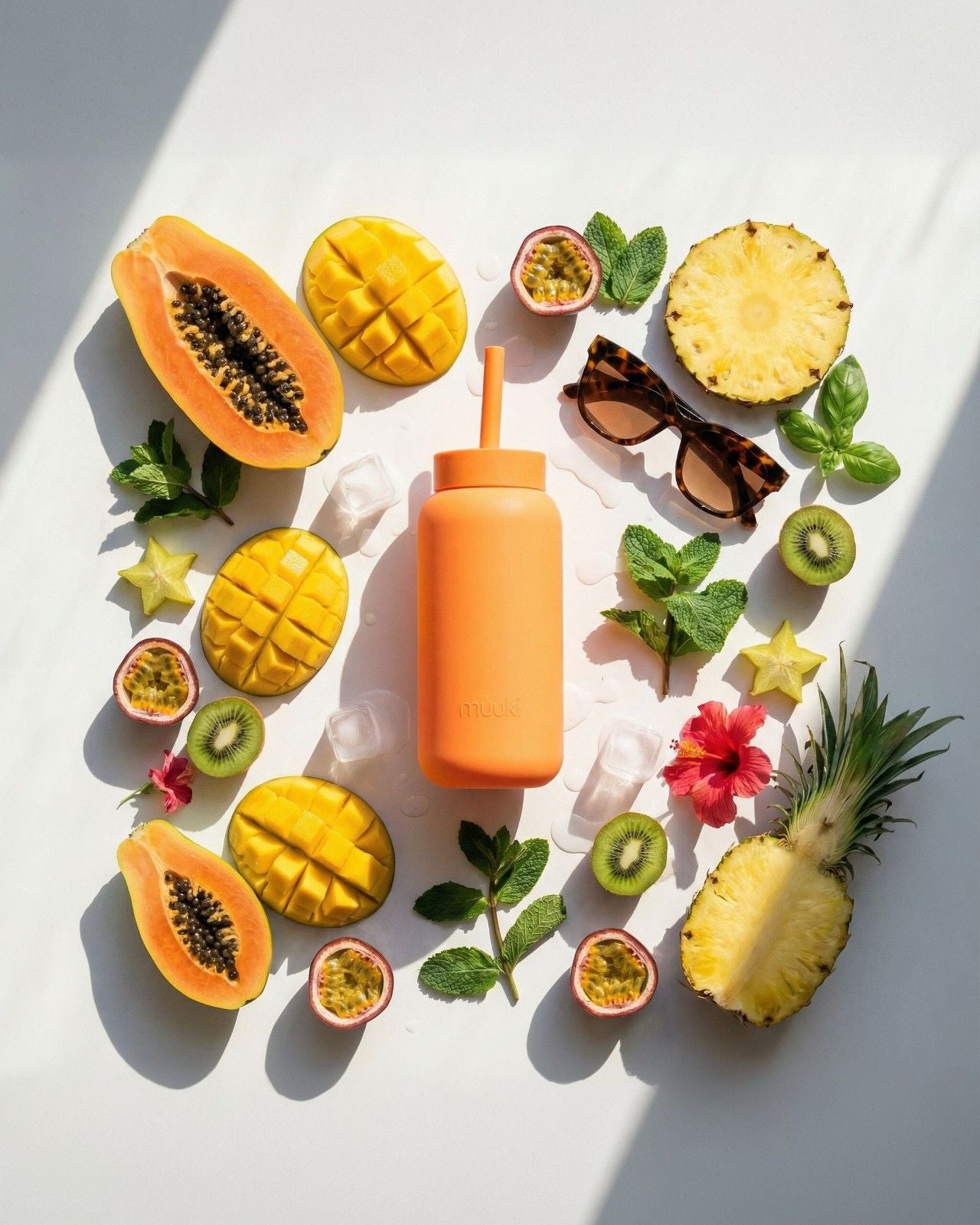 Muuki Daily Bottle Tropical Papaya – butelka motywacyjna ze szkła borokrzemowego