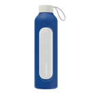 Wessper Borosilicate Blue – niebieska, szklana butelka motywacyjna 1 l. Szkło borokrzemowe, silikonowe etui, szczelna zakrętka, miarka godzinowa, do zimnych i gorących napojów.