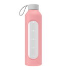 Wessper Borosilicate Pink – różowa, szklana butelka motywacyjna 1 l. Szkło borokrzemowe, silikonowe etui, szczelna zakrętka, miarka godzinowa, bez BPA, do zimnych i gorących napojów.