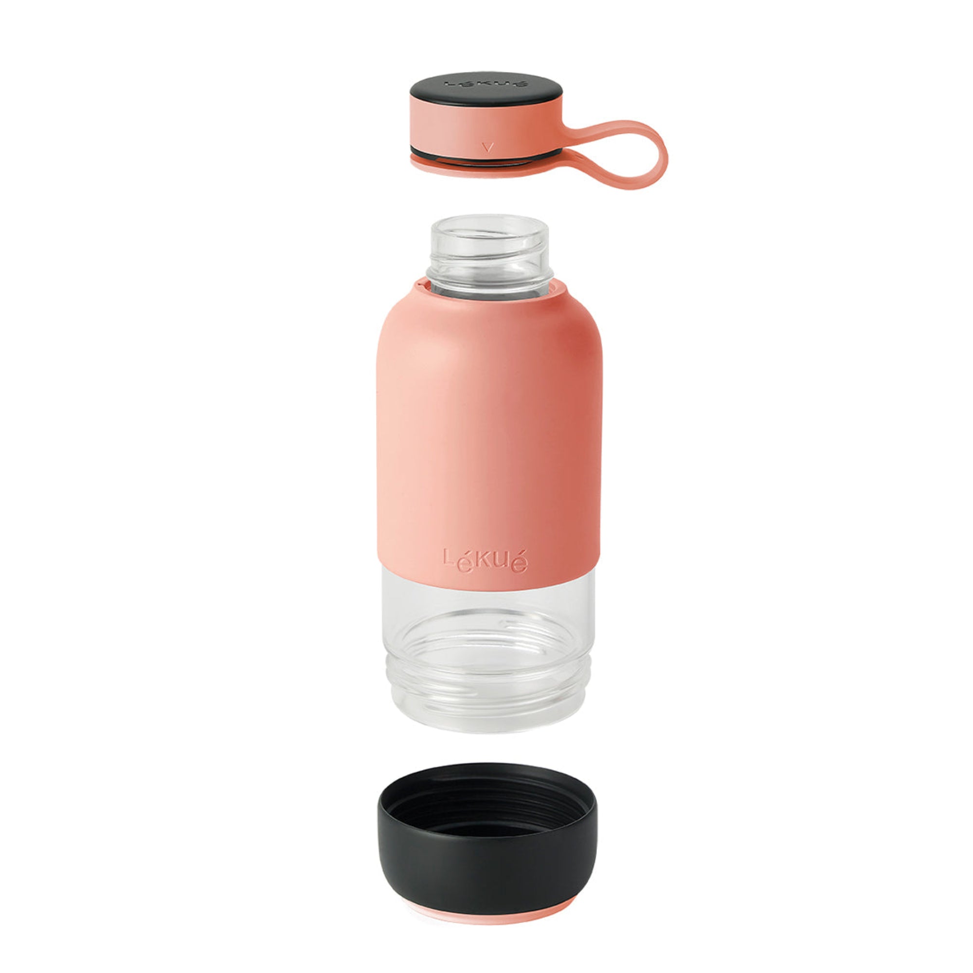 Szklana butelka Lekue To Go 500 ml w różowym kolorze – do pracy, szkoły i na trening.