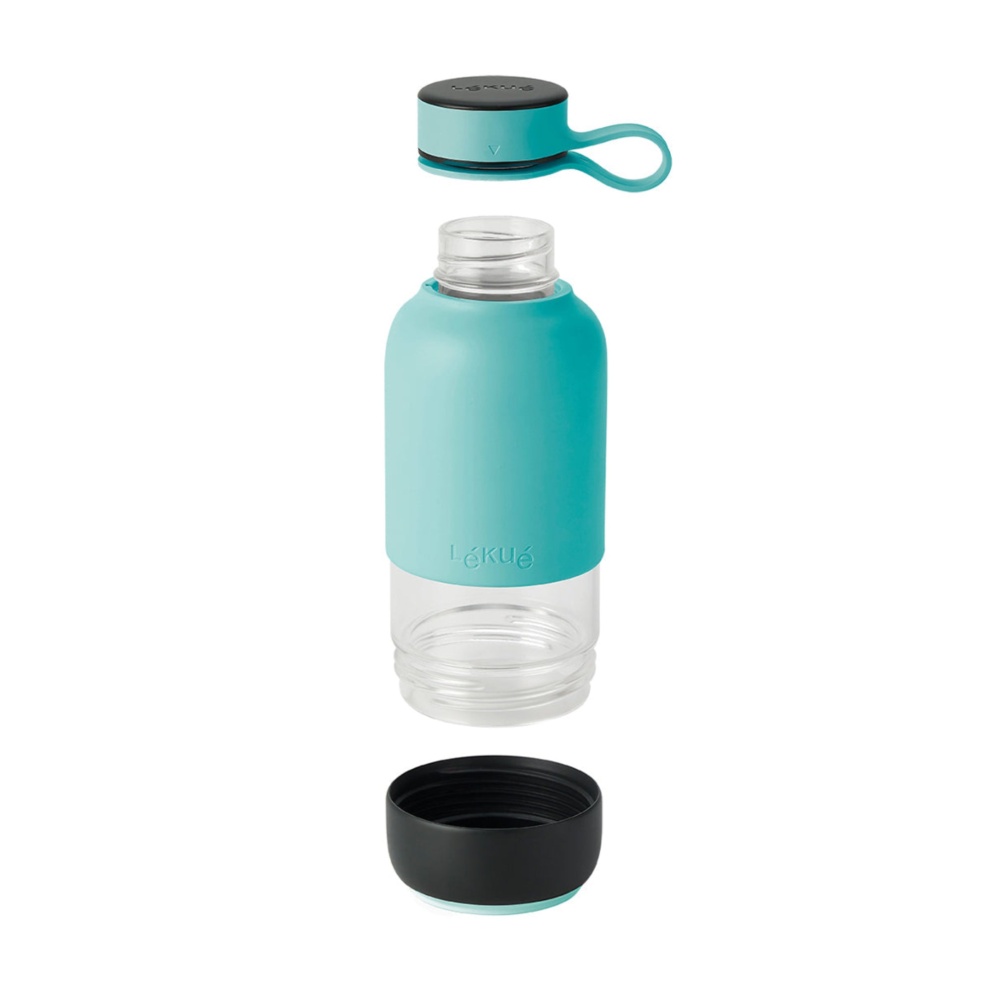 Szklana butelka Lekue To Go 500 ml w turkusowym kolorze – do pracy, szkoły i na trening.