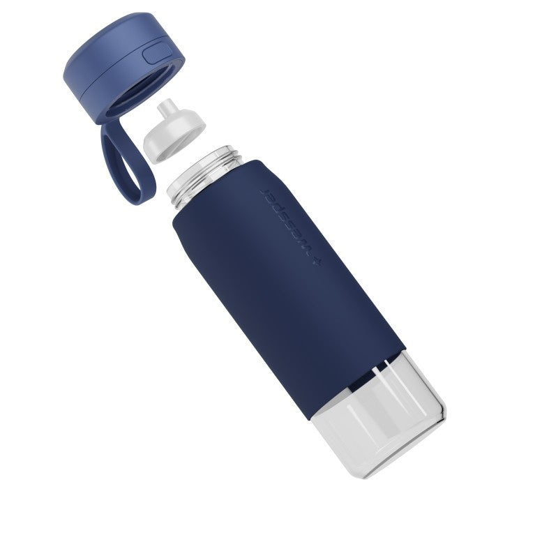 Wessper B2 GLASS Actitex™ 700 ml – szklana butelka filtrująca, redukuje chlor, szczelna, z licznikiem filtra, niebieska