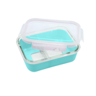 Szklany lunchbox z silikonową osłonką Melii - wytrzymały, 100% szczelny, z przegródką, bezpieczny dla zdrowia, wykonany ze szkła borokrzemowego, idealny do pracy i szkoły, kolor: niebieski