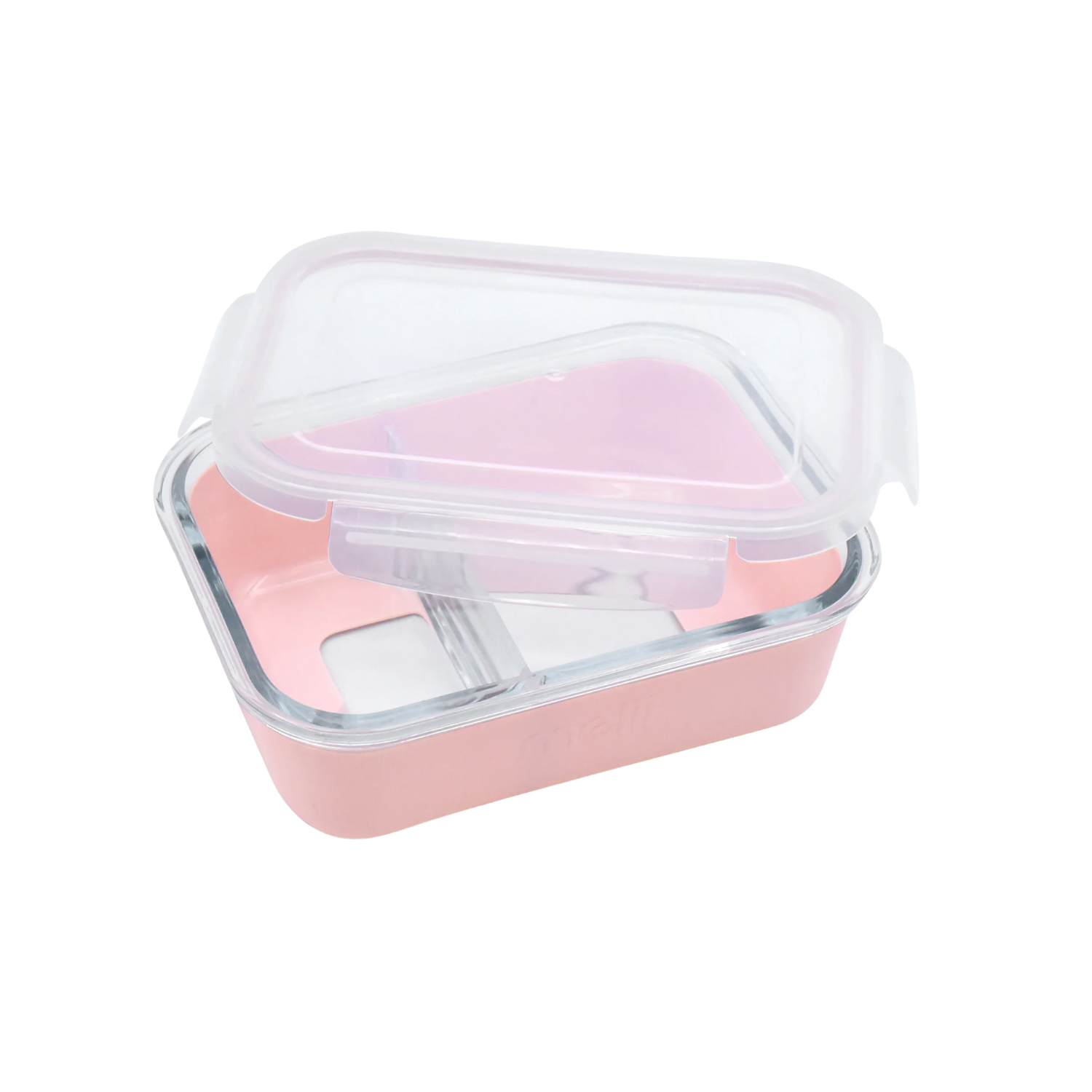 Szklany lunchbox z silikonową osłonką Melii - wytrzymały, 100% szczelny, z przegródką, bezpieczny dla zdrowia, wykonany ze szkła borokrzemowego, idealny do pracy i szkoły, kolor: różowy