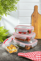 Szklany lunchbox z hermetycznym zamknięciem na 4 zatrzaski do piekarnika i mikrofalówki