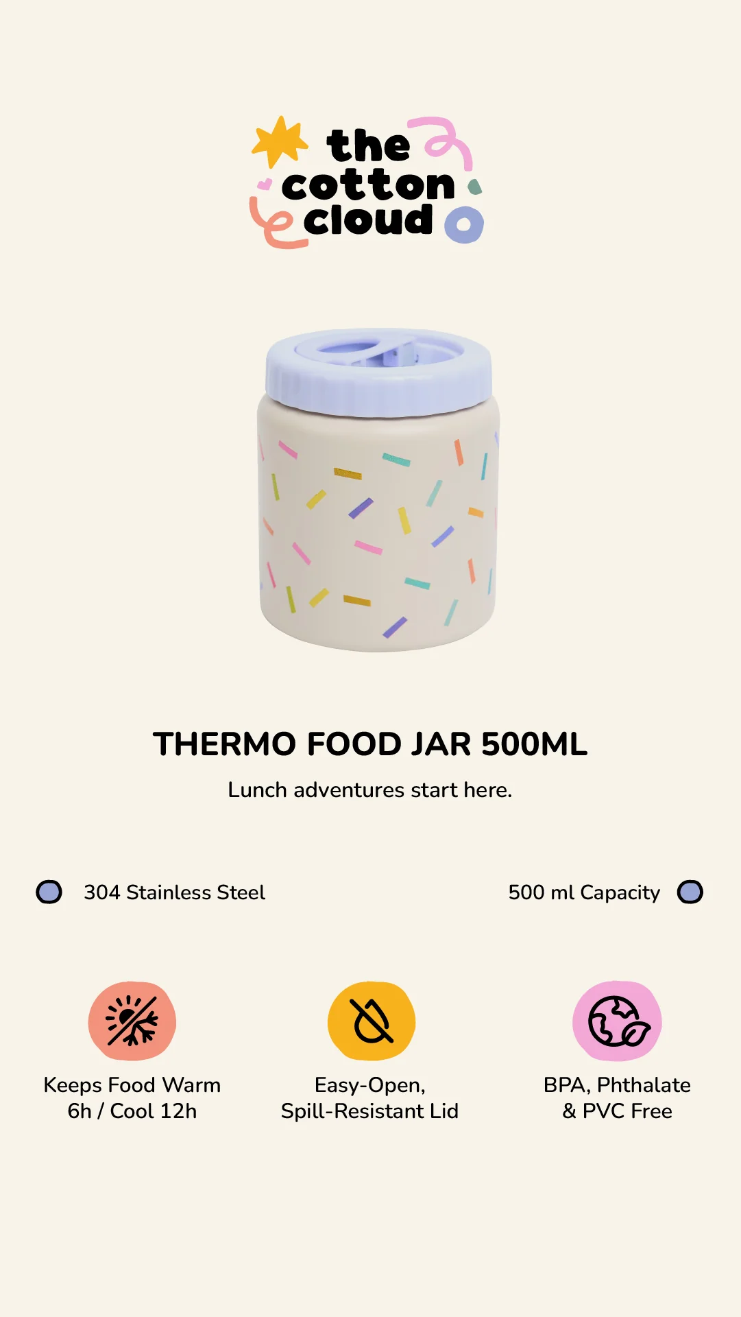 Szczelny termos The Cotton Cloud na zupę i dania jednogarnkowe dla dzieci – 500 ml