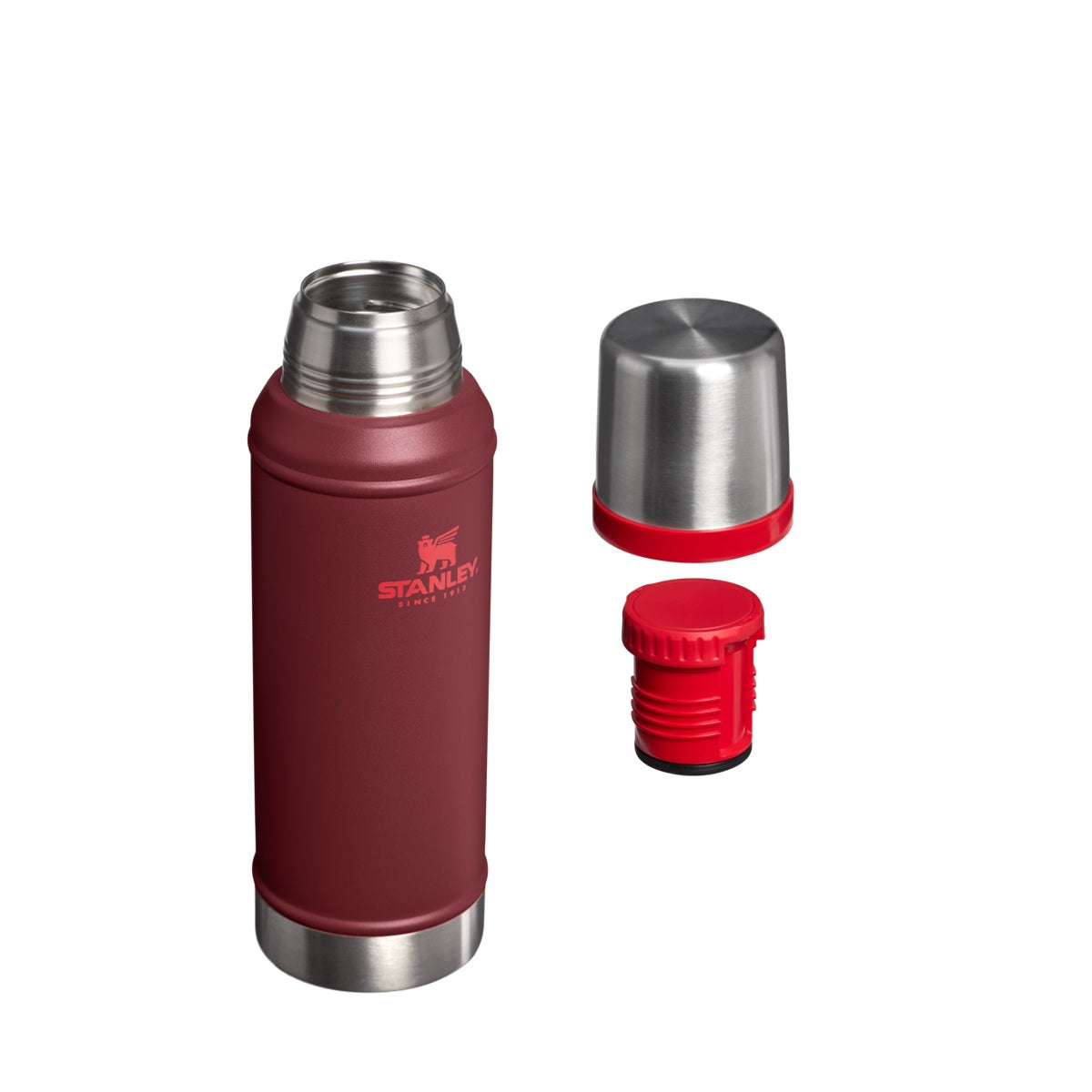 Czerwony termos na kawę i herbatę 0.95 ml Stanley Legendary Classic Cranberry - stal nierdzewna, wytrzymały, do ciepłych i zimnych napojów, do zmywarki, pokrywka z funkcją kubka