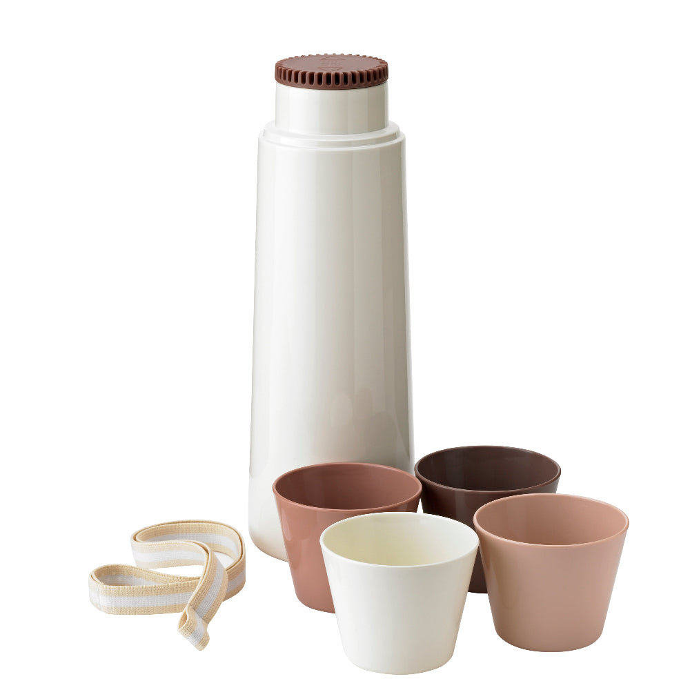 Termos na kawę i herbatę RIG-TIG PICNIC Blossom - utrzymuje ciepło do 11 h i zimno do 22 h. Stal nierdzewna, 100% szczelny, z zestawem czterech kolorowych kubków.