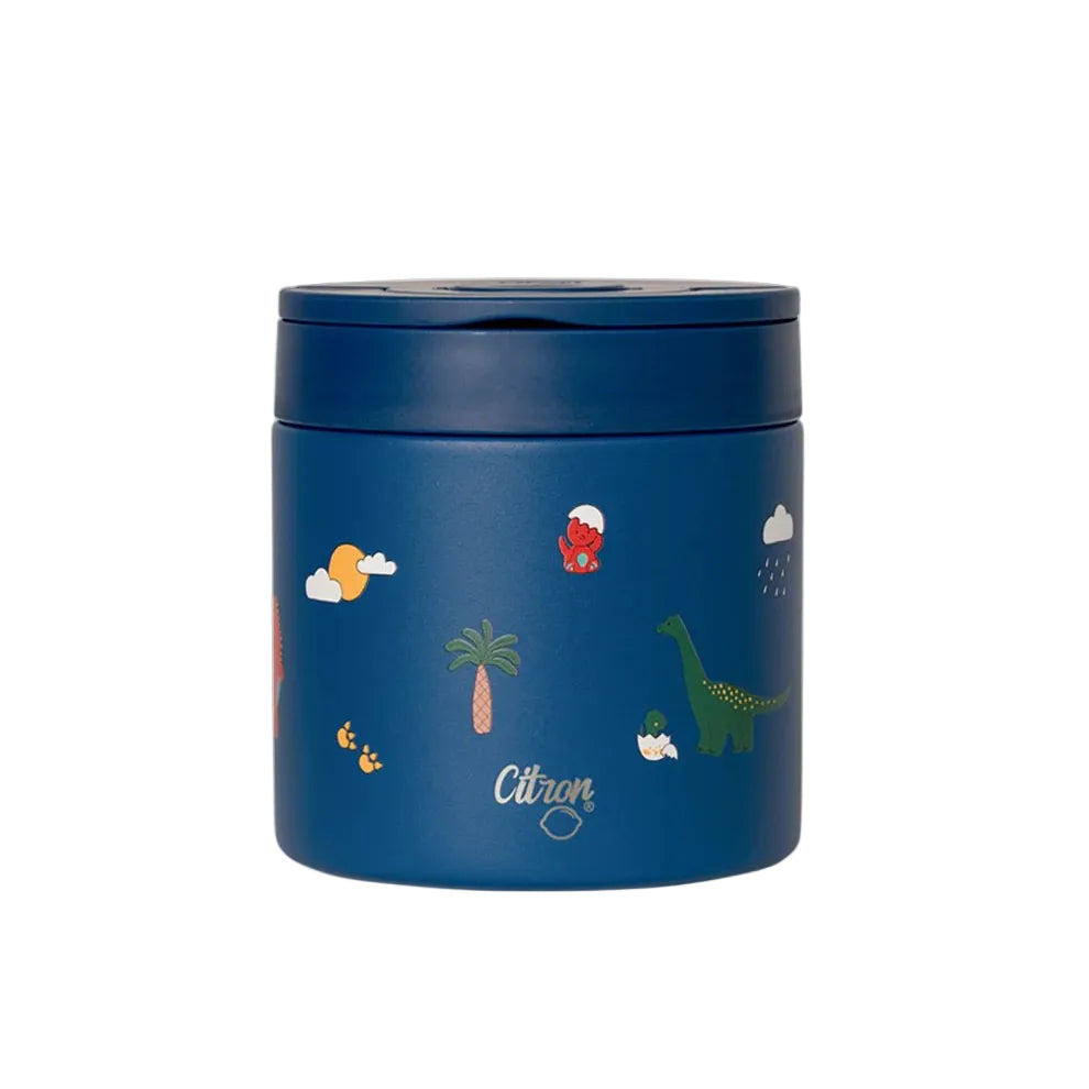 Termos obiadowy Citron Blue Dino 350 ml dla dzieci – stal nierdzewna, szczelny, bez BPA, ciepło do 6h, wzór: dinozaury