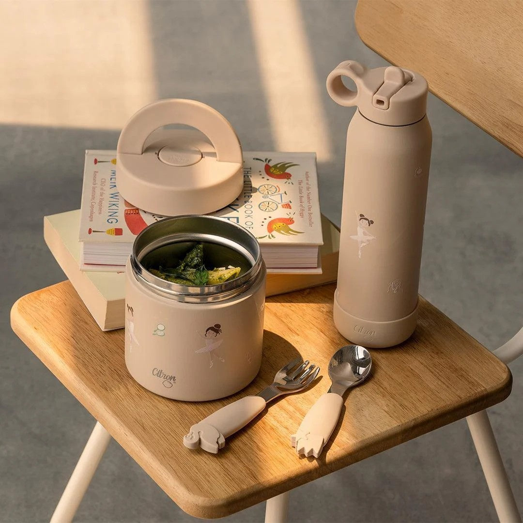 Termos obiadowy Citron Ballerina 350 ml dla dzieci – stal nierdzewna, szczelny, bez BPA, wzór baletnice, ciepło do 6h