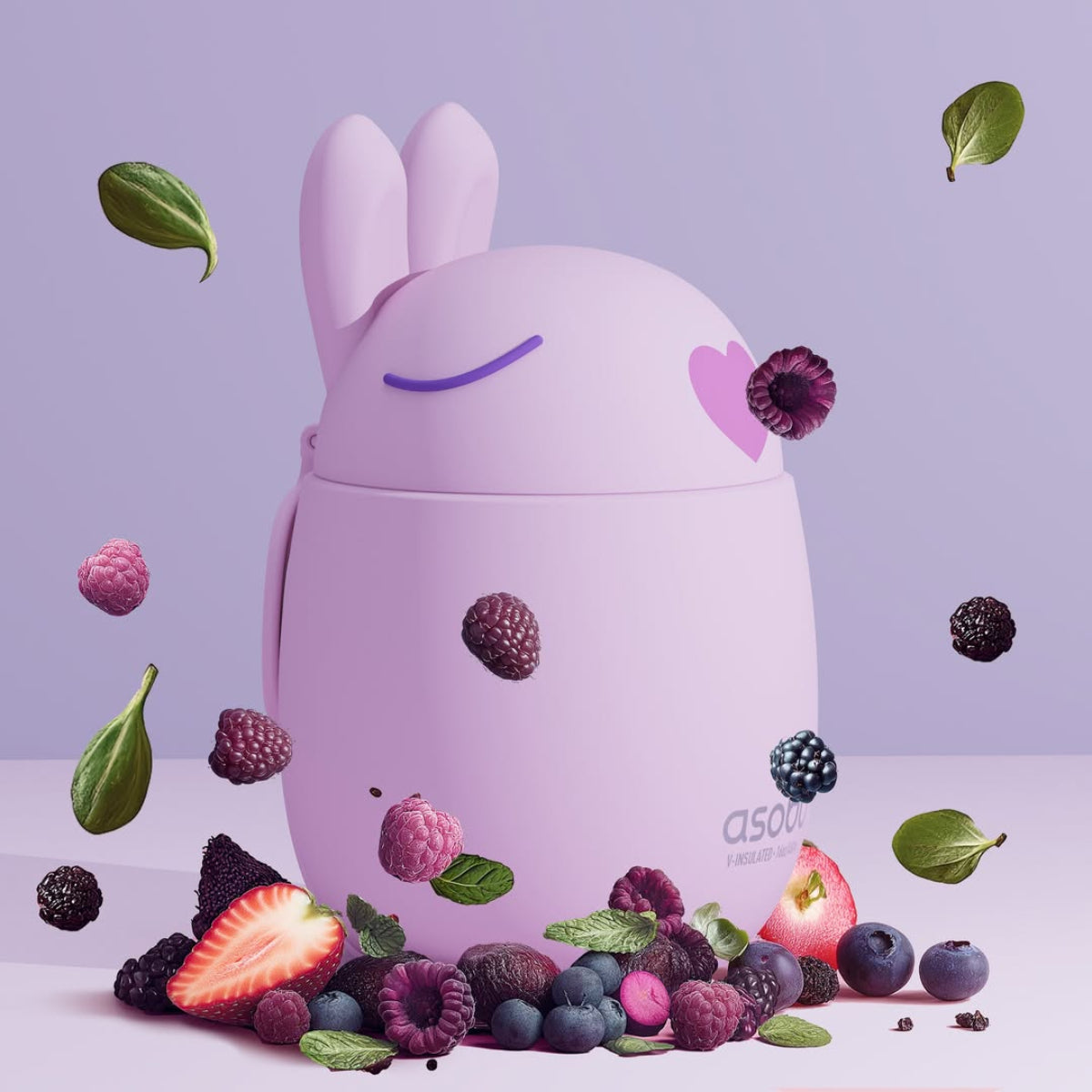 Asobu Bestie Foodie Bunny- termos obiadowy dla dzieci, 600 ml, stal nierdzewna, ergonomiczny kształt, odporny na zarysowania, zabawny kształt królika, kolor: różowy
