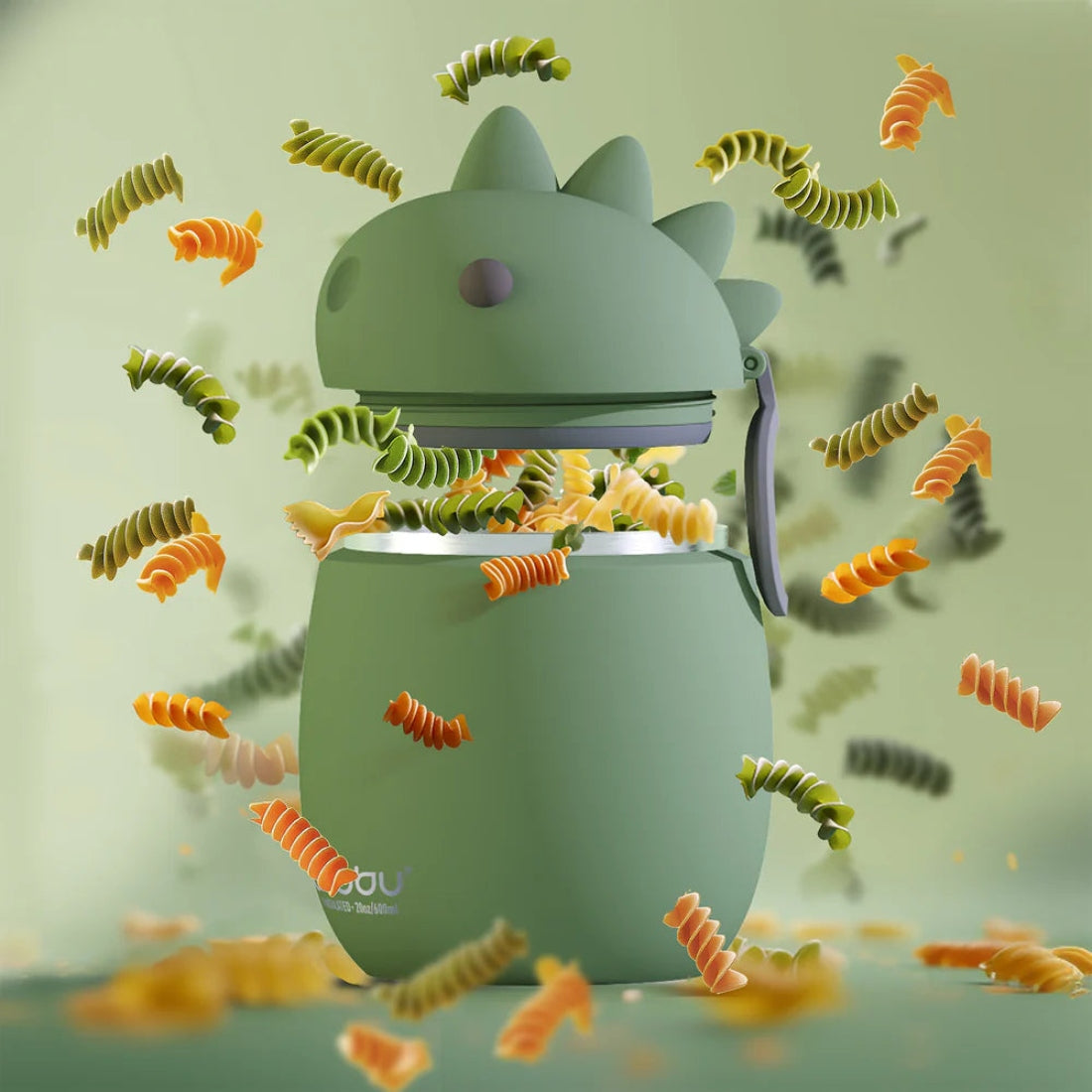 Asobu Bestie Foodie Dinosaur- termos obiadowy dla dzieci, 300 ml, stal nierdzewna, ergonomiczny kształt, odporny na zarysowania, zabawny kształt dinozaura, kolor: zielony