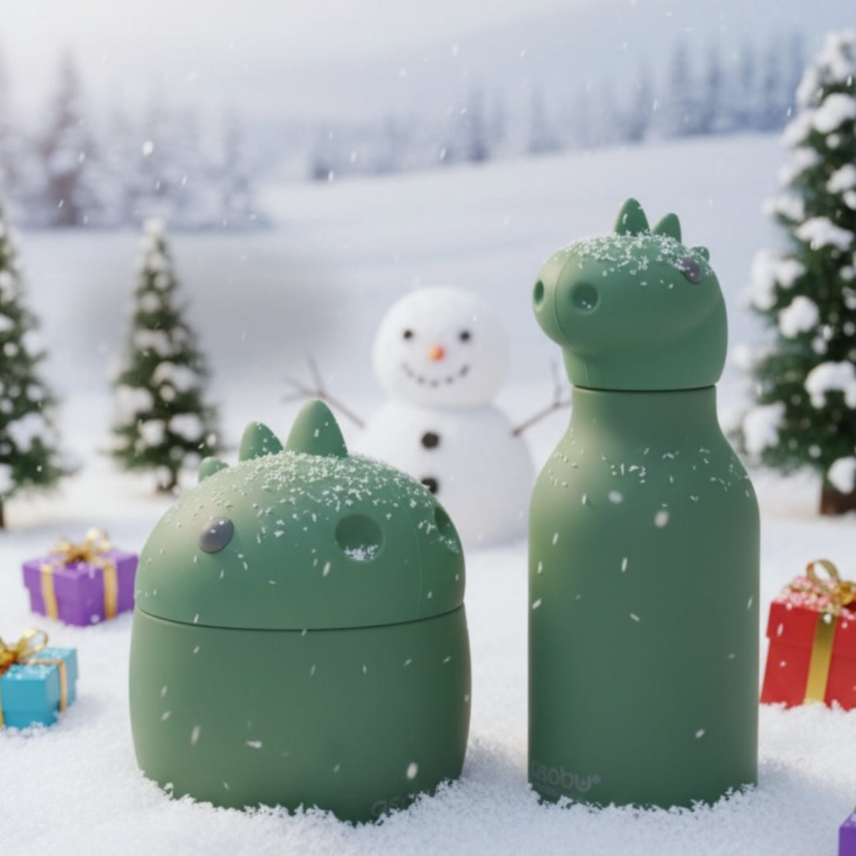 Asobu Bestie Foodie Dinosaur- termos obiadowy dla dzieci, 600 ml, stal nierdzewna, ergonomiczny kształt, odporny na zarysowania, zabawny kształt dinozaura, kolor: zielony