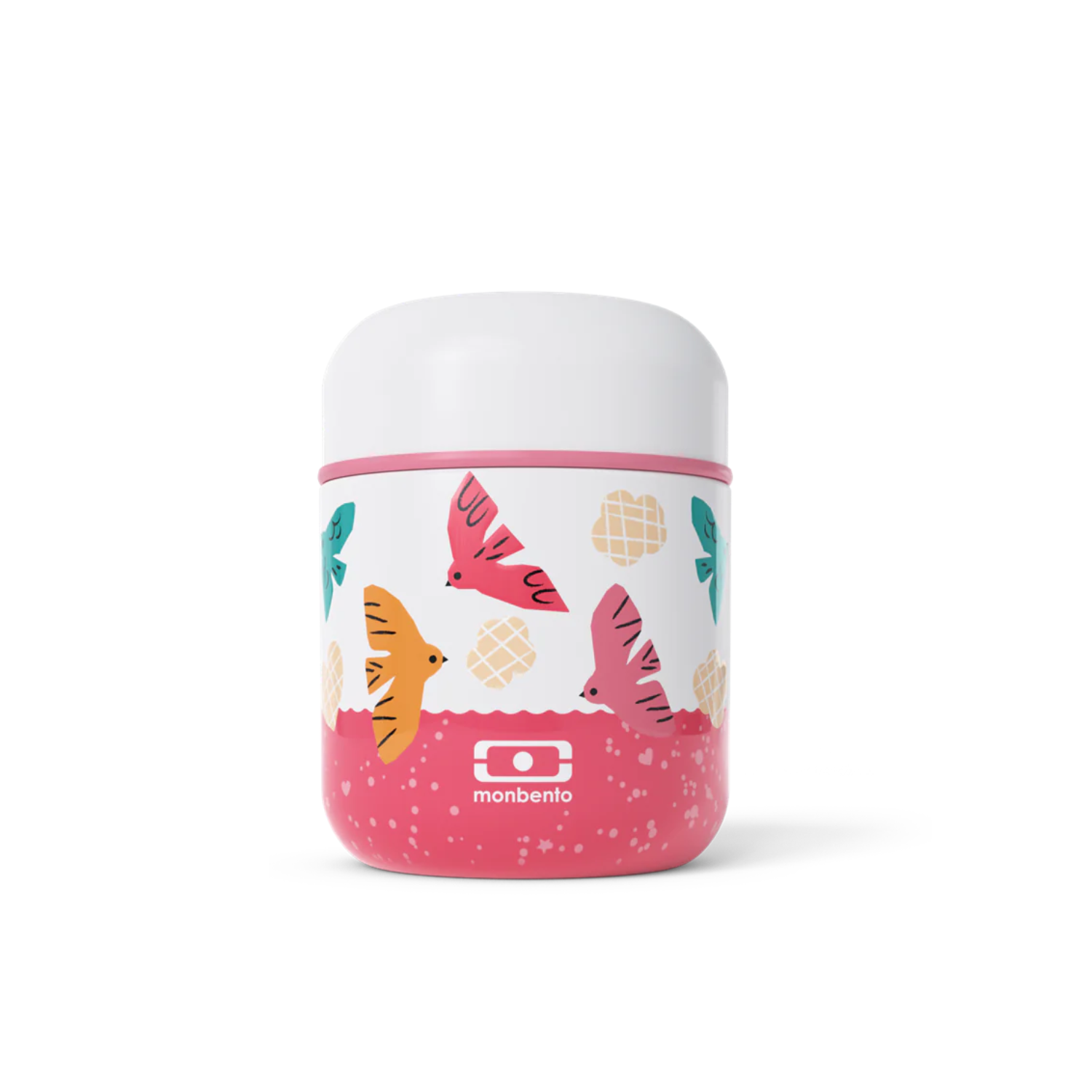 Monbento Capsule Birds – termos dla dzieci 280 ml. Utrzymuje ciepło do 5 h, 100% szczelny i lekki. Idealny na zupę, owsiankę czy makaron w podróży, wzór: ptaszki